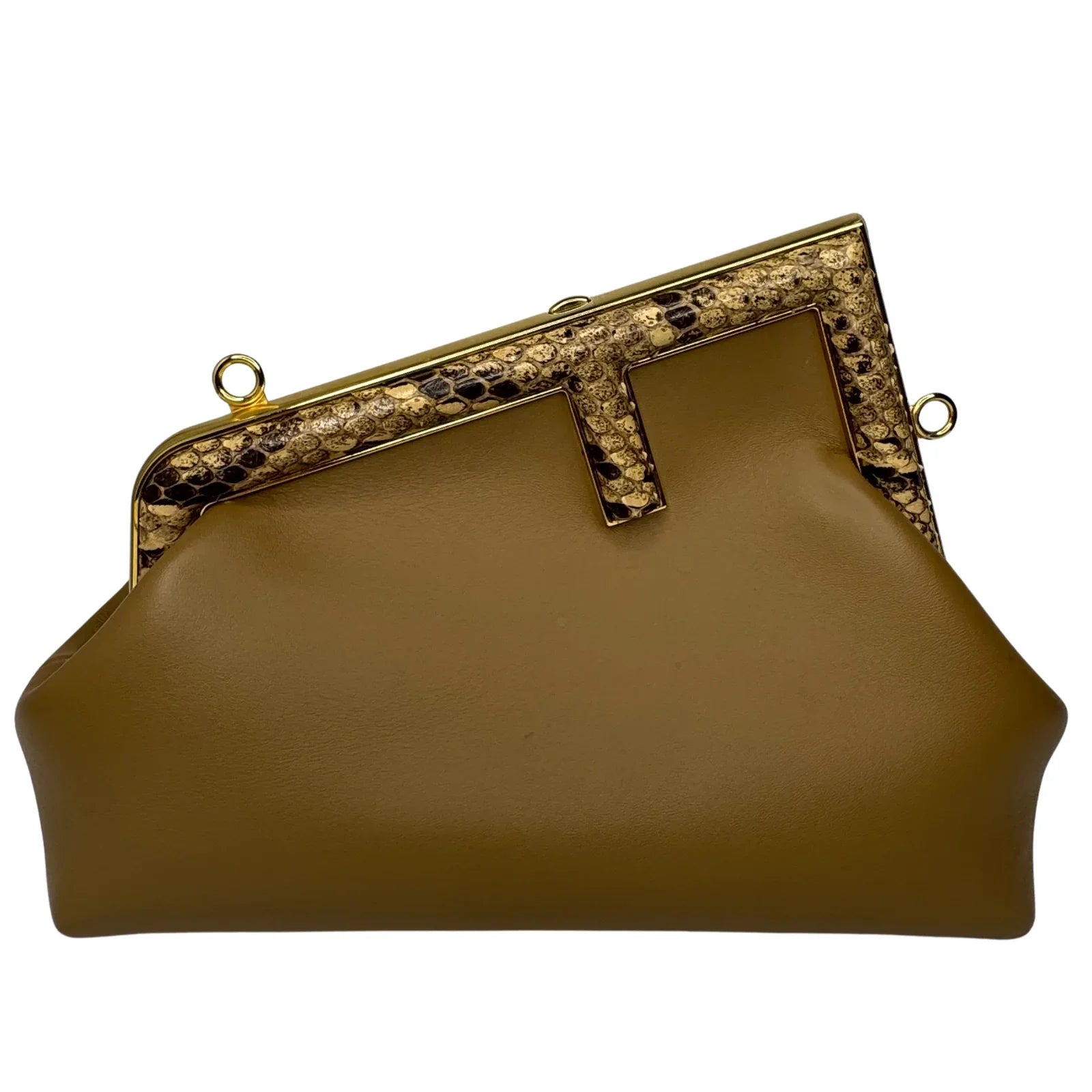 Fendi First Small Shiny Nappa Beige Snakeskin Lambskin Crossbody Bag