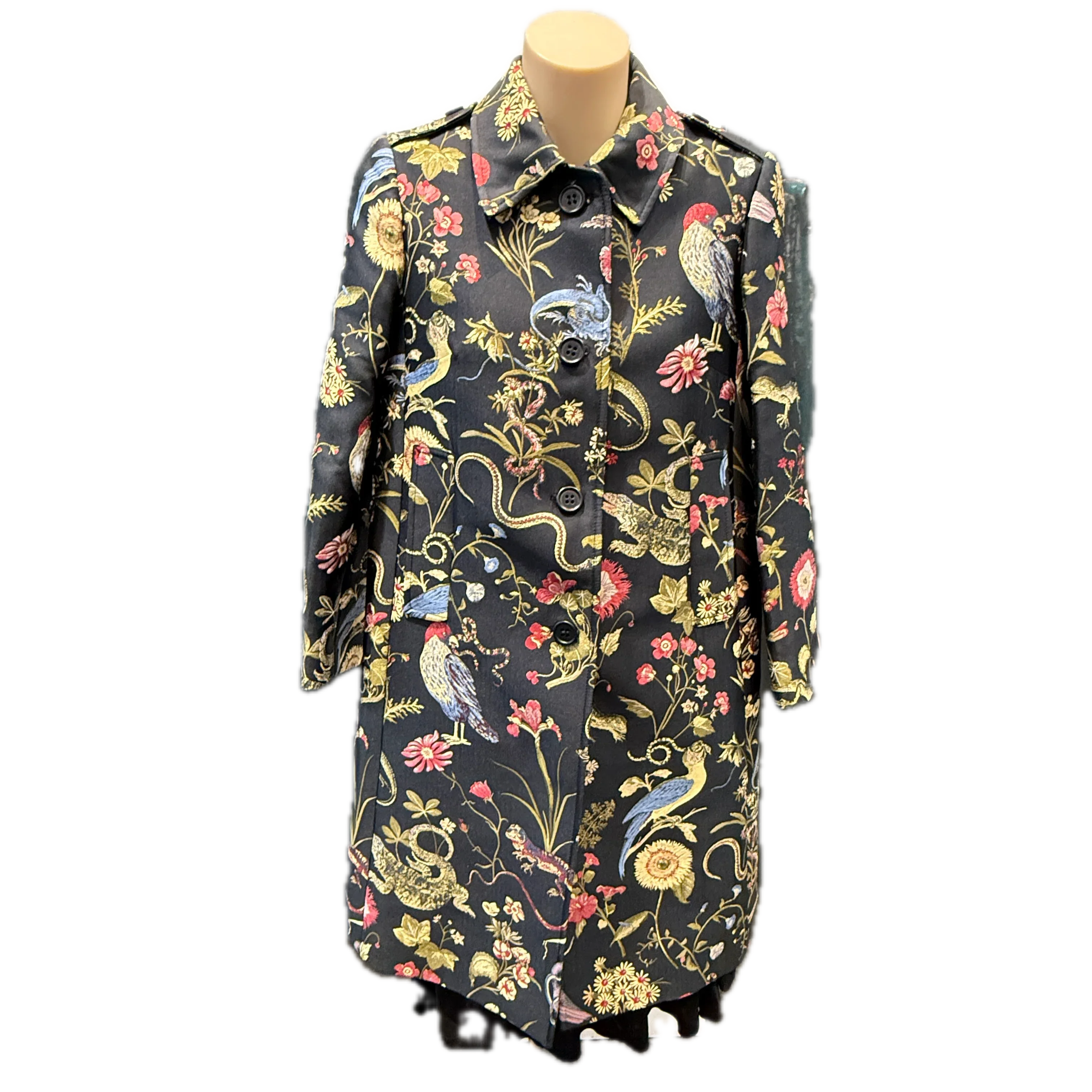 Red Valentino Bird Print Coat Jacket In Nero/rosso size 38