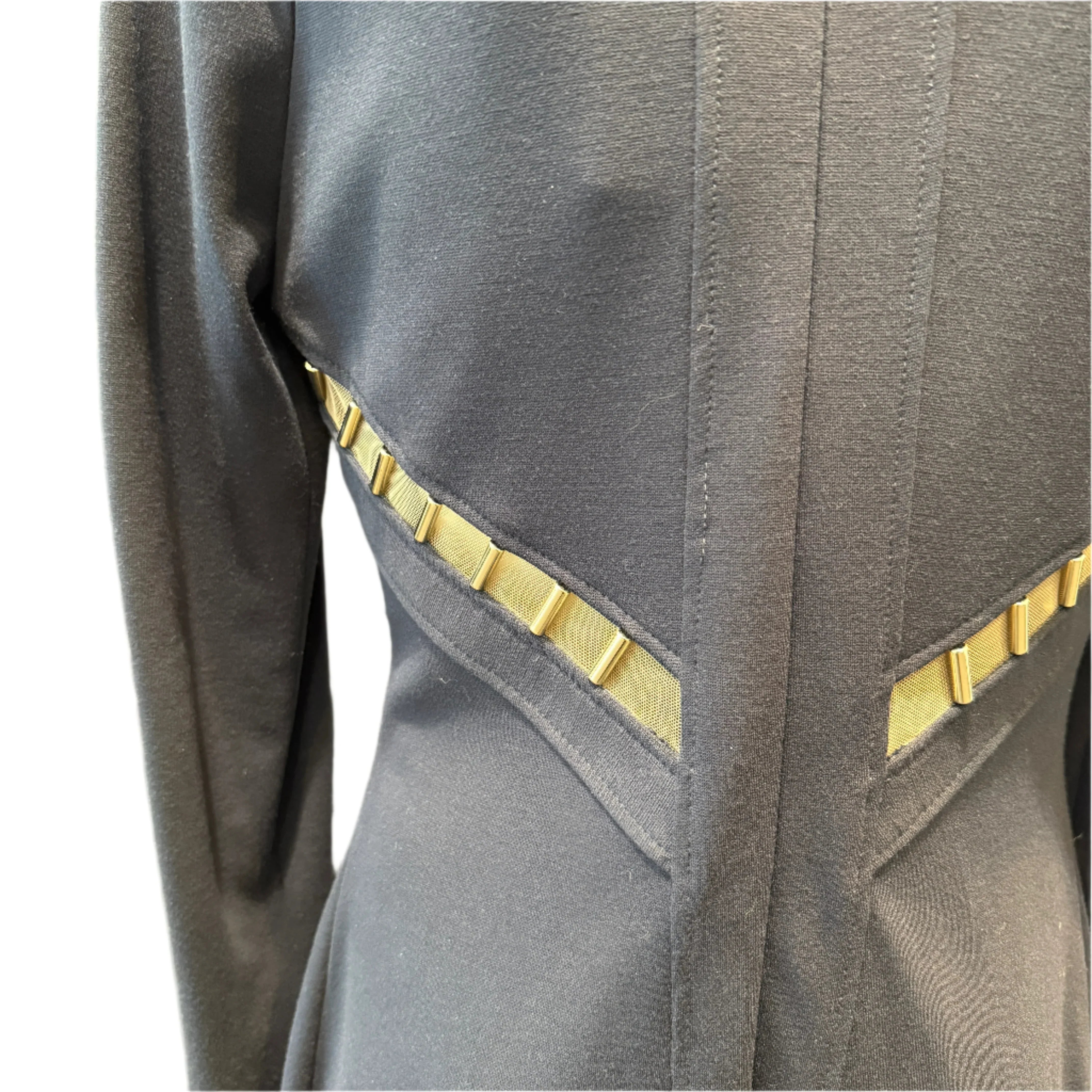 Versace Navy Long Sleeve Fitted Dress with Hardware Detail – Size 44 - Lost Designer