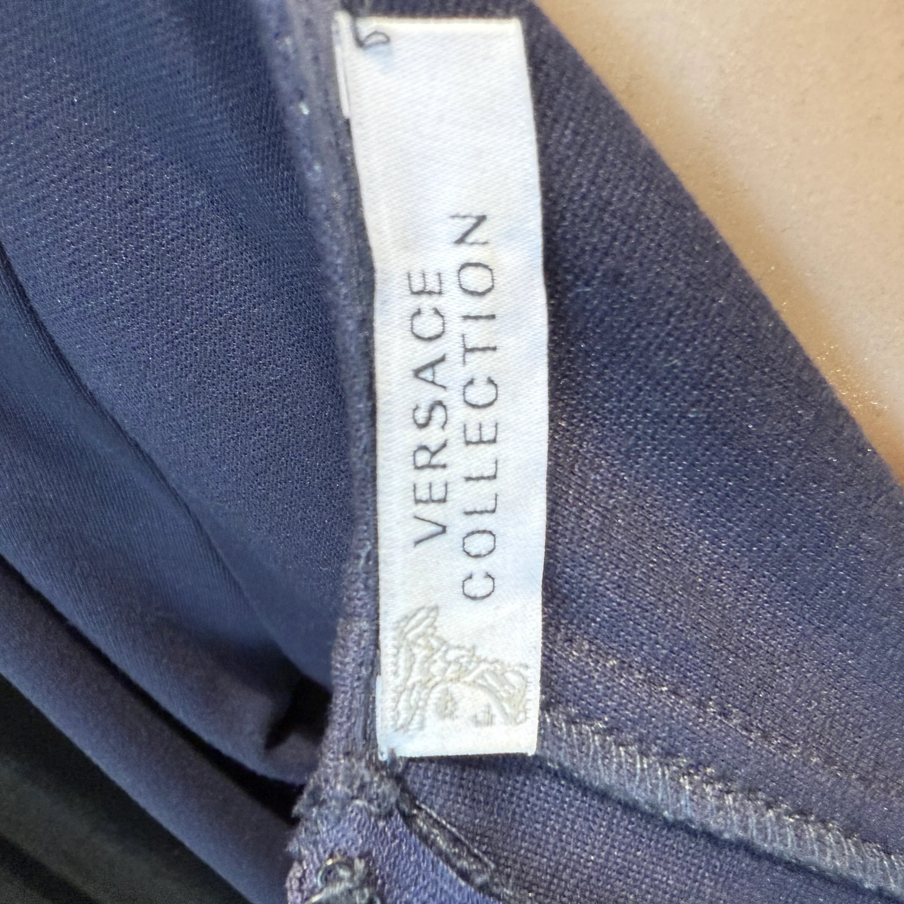 Versace Navy Long Sleeve Fitted Dress with Hardware Detail – Size 44 - Lost Designer