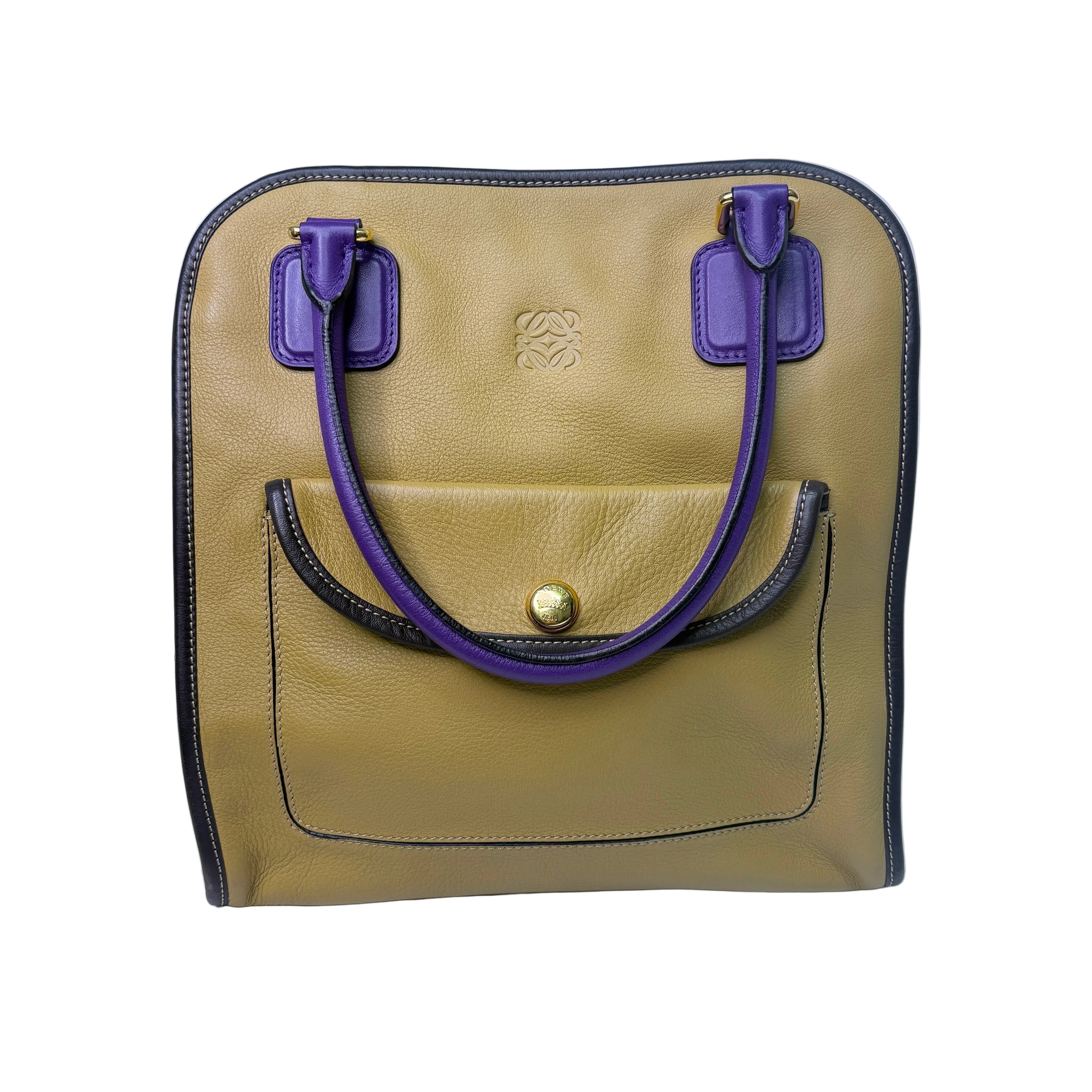 Loewe Tricolour Pebbled Handbag Leather Tan Purple - Lost Designer