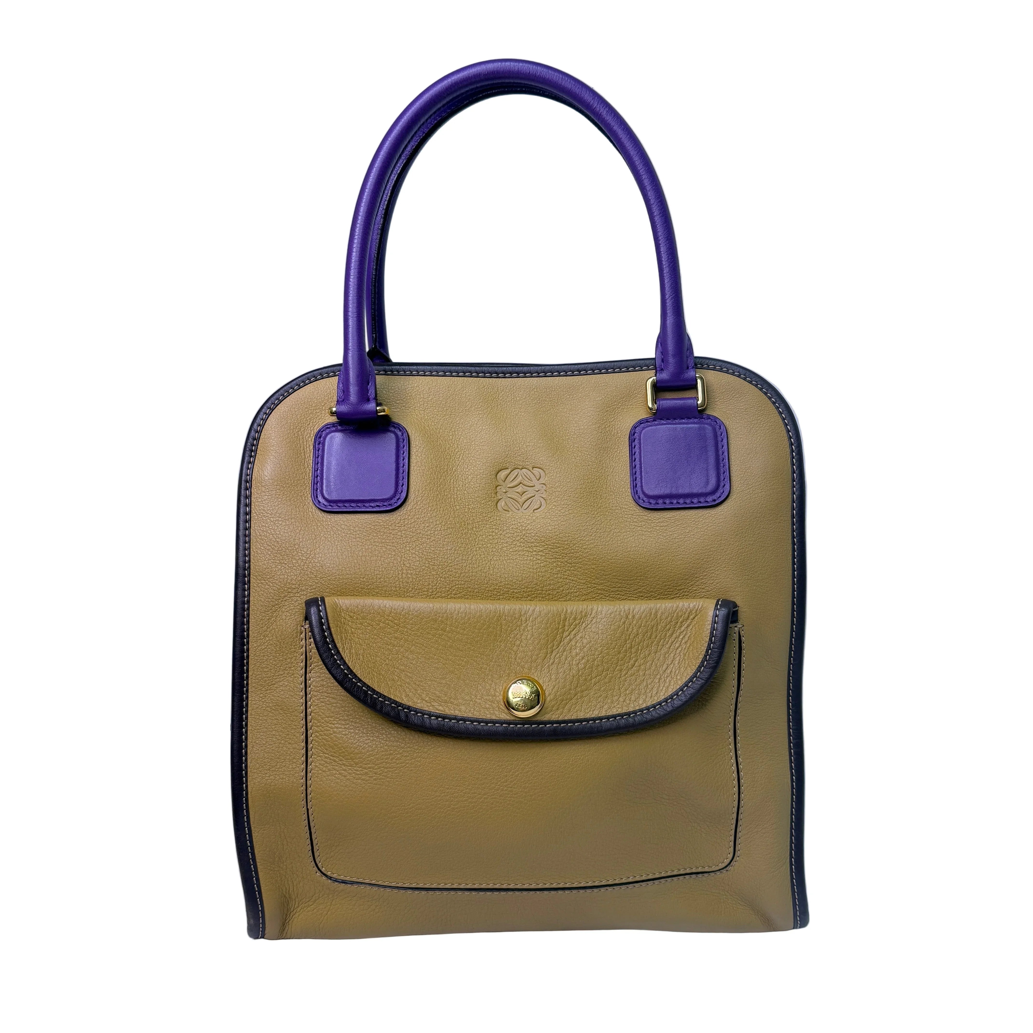 Loewe Tricolour Pebbled Handbag Leather Tan Purple - Lost Designer