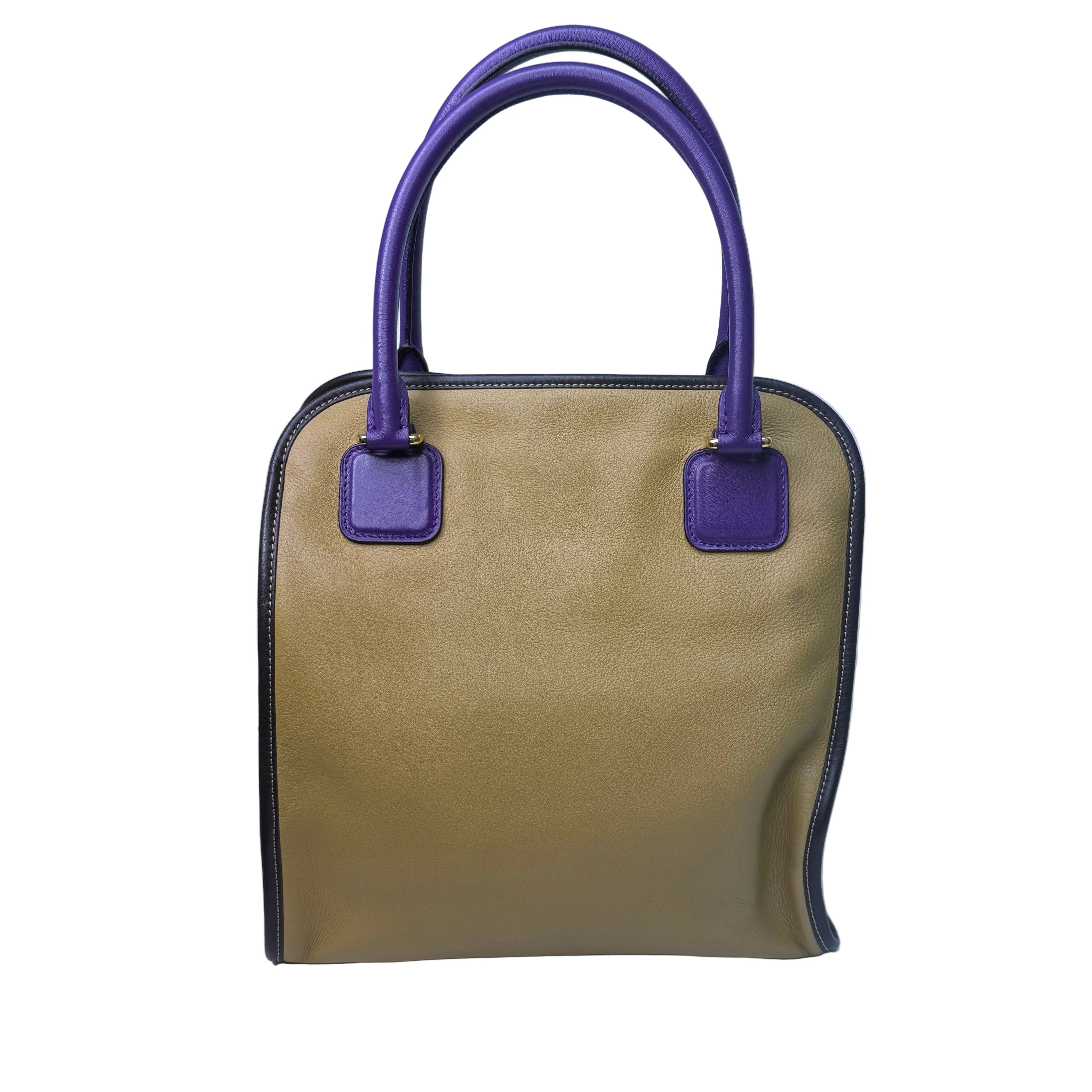 Loewe Tricolour Pebbled Handbag Leather Tan Purple - Lost Designer