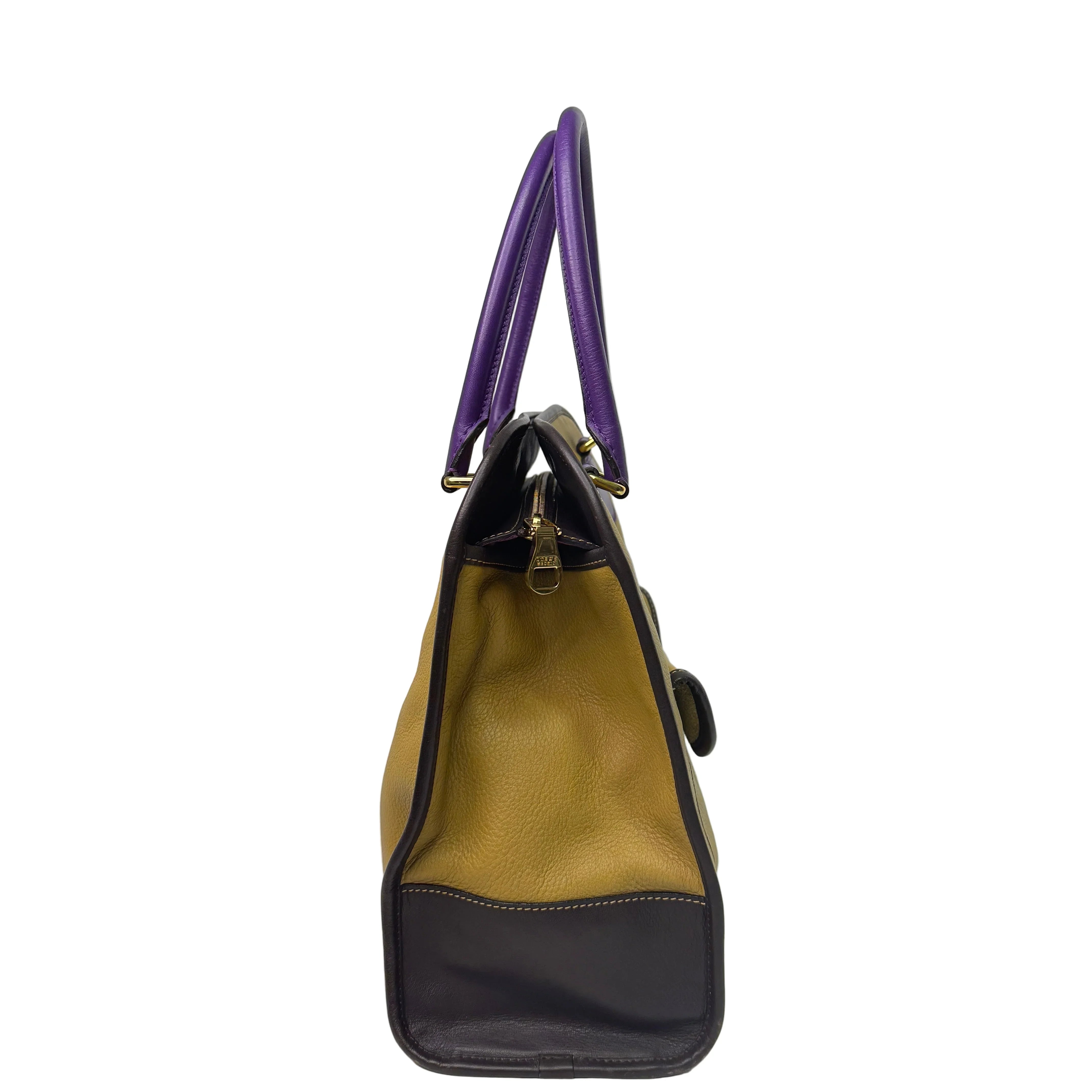 Loewe Tricolour Pebbled Handbag Leather Tan Purple - Lost Designer