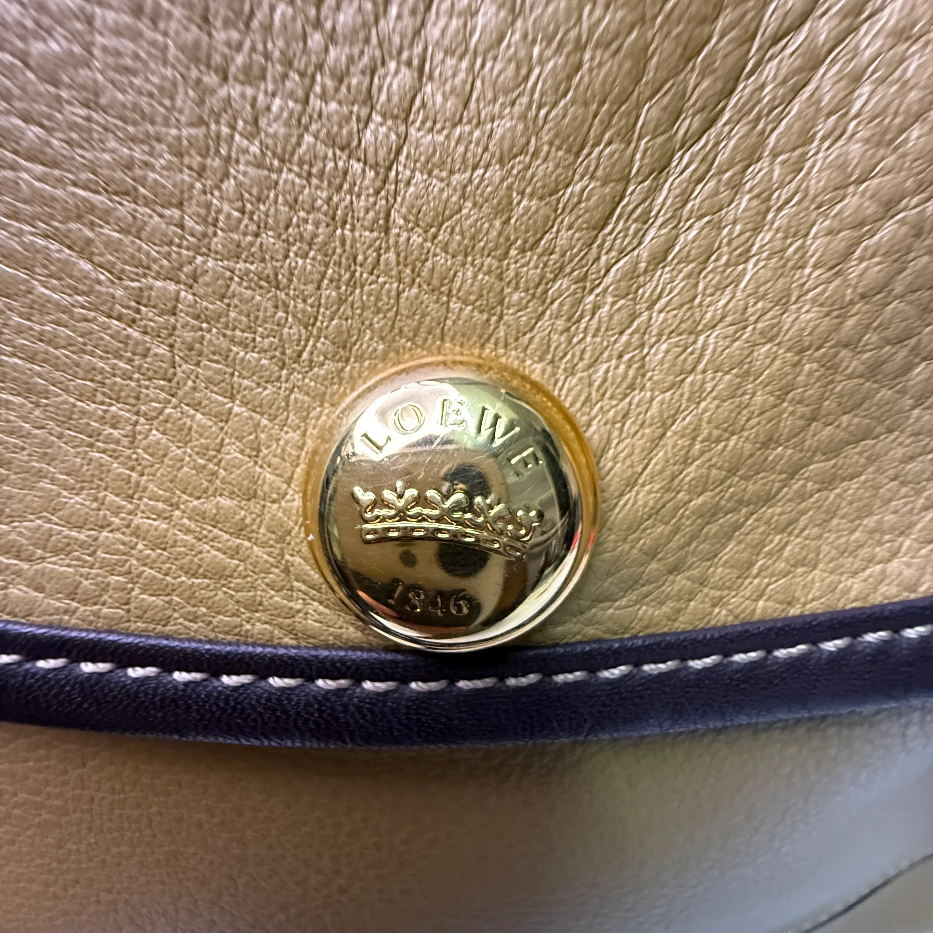 Loewe Tricolour Pebbled Handbag Leather Tan Purple - Lost Designer