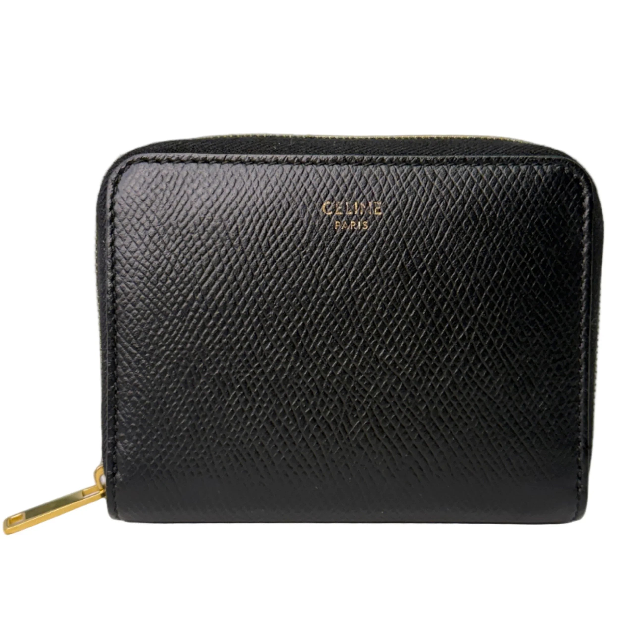 Celine Compact Leather Calfskin Wallet Black - Lost Designer