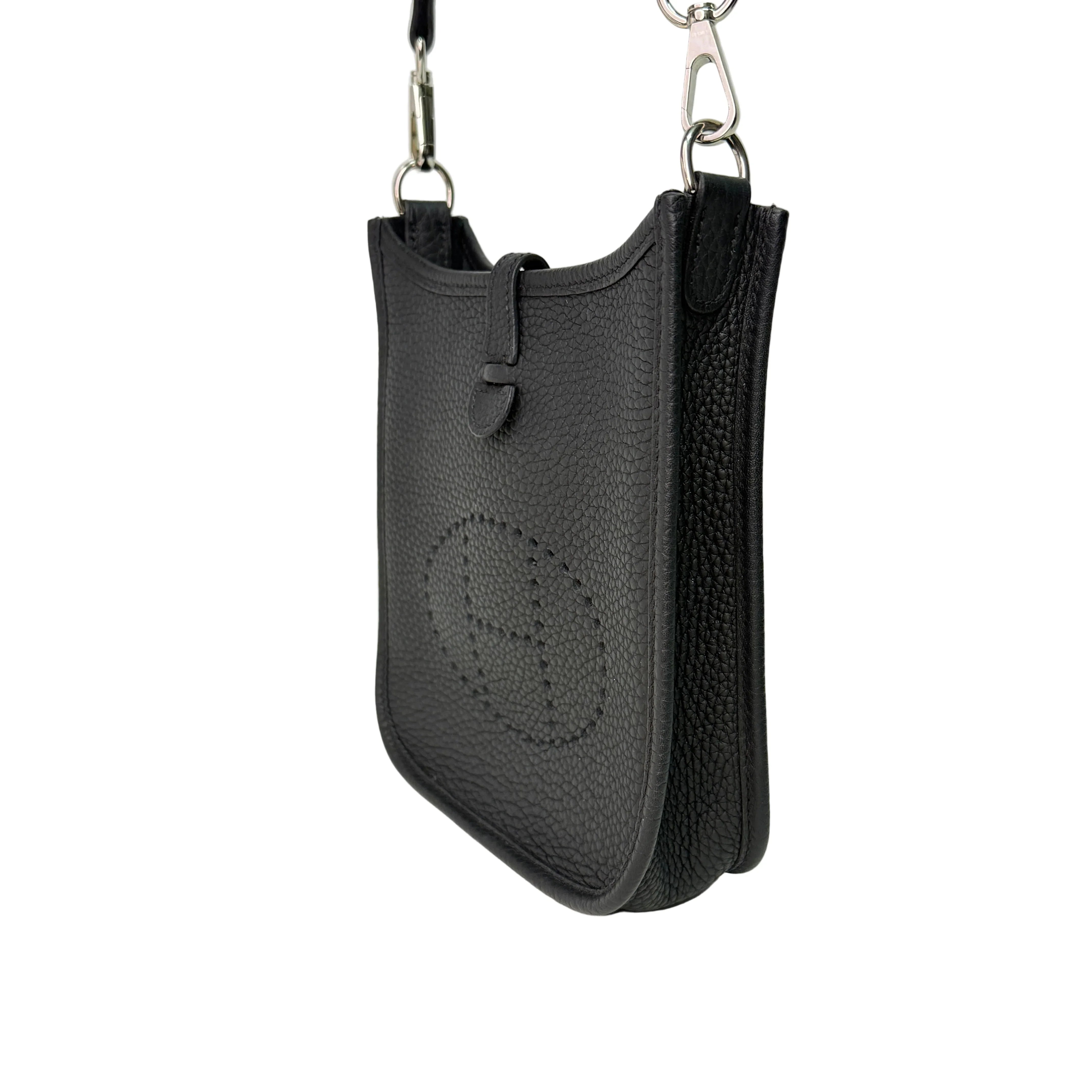 Hermes Evelyn Mini Crossbody Bag Clemence Leather Black - Lost Designer