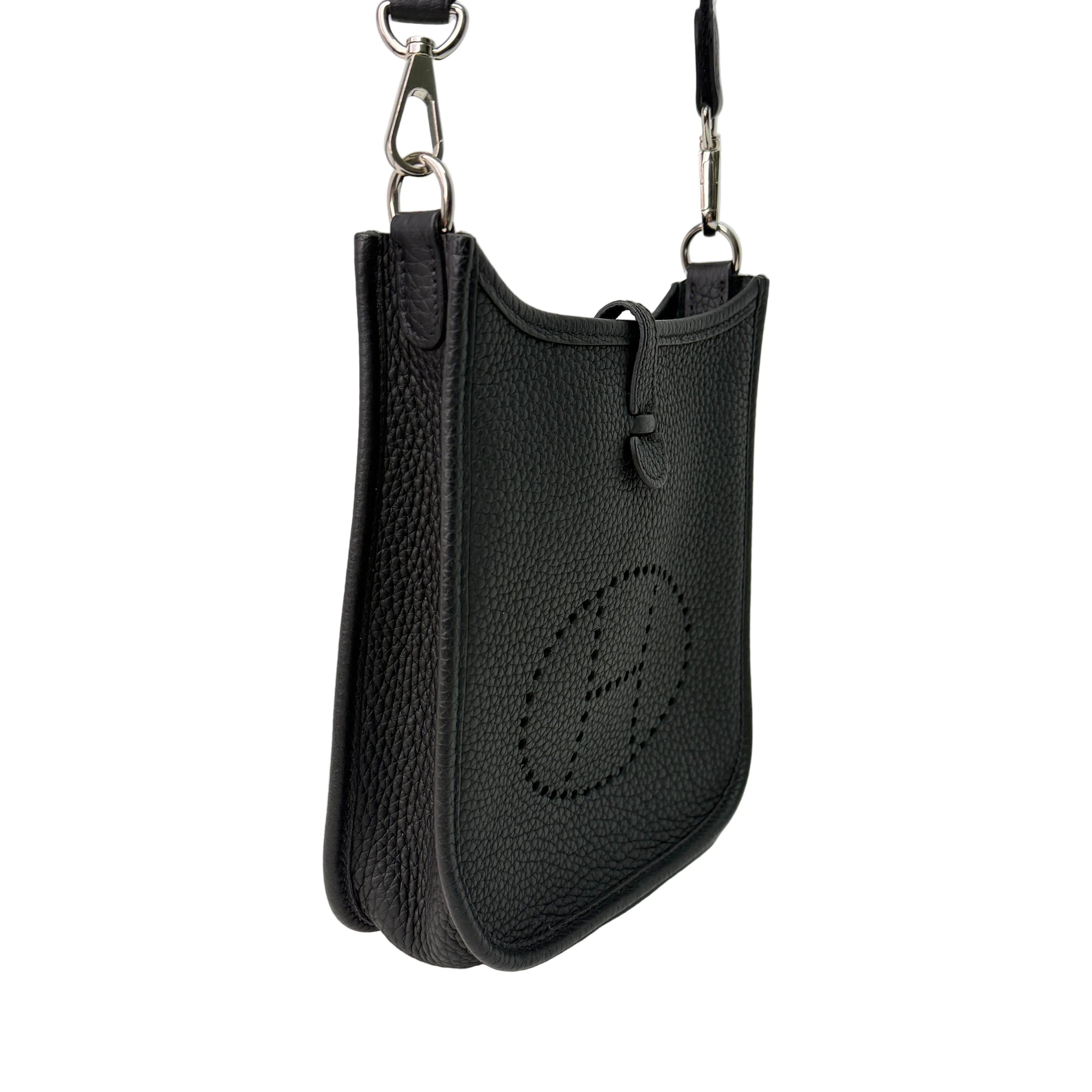 Hermes Evelyn Mini Crossbody Bag Clemence Leather Black - Lost Designer