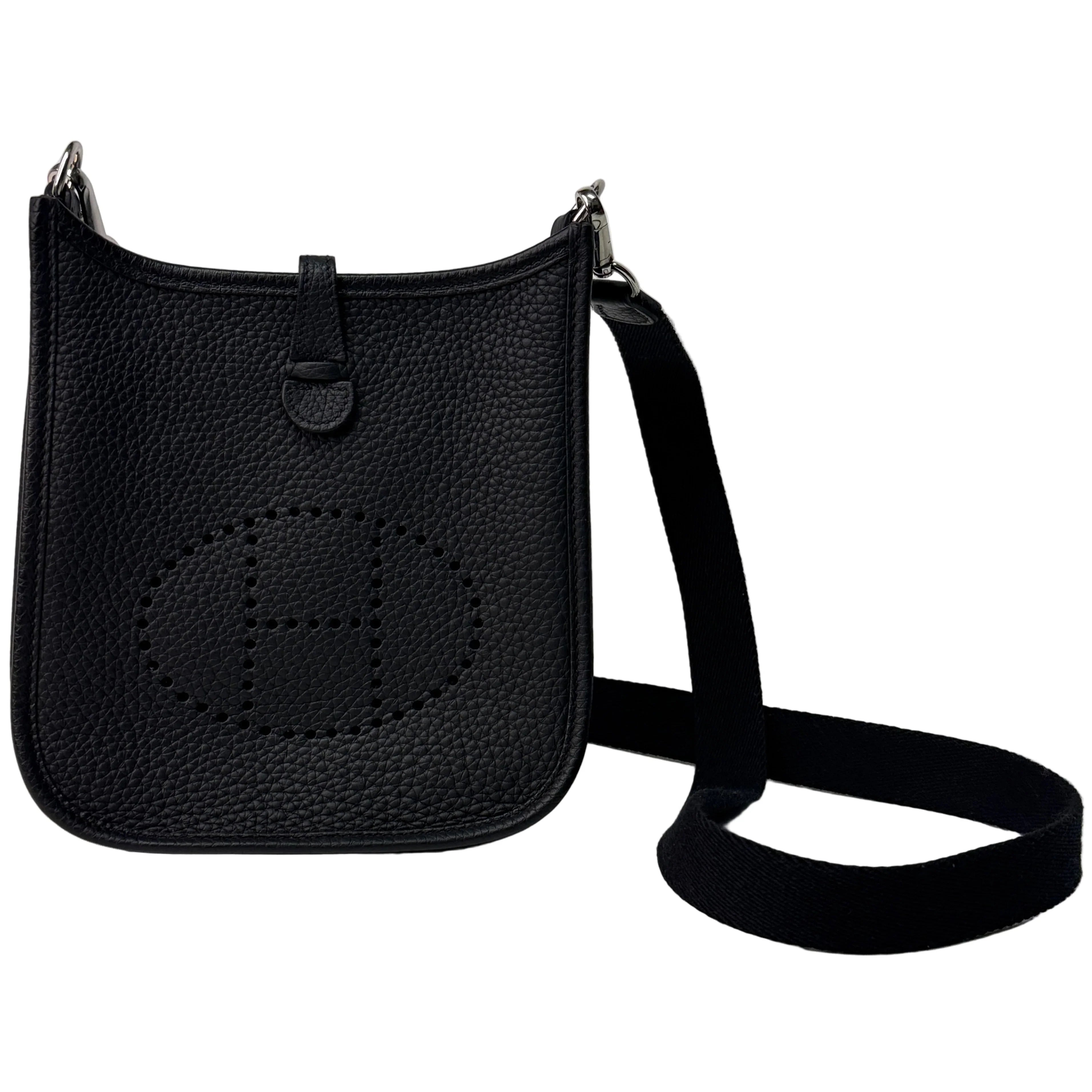 Hermes Evelyn Mini Crossbody Bag Clemence Leather Black - Lost Designer