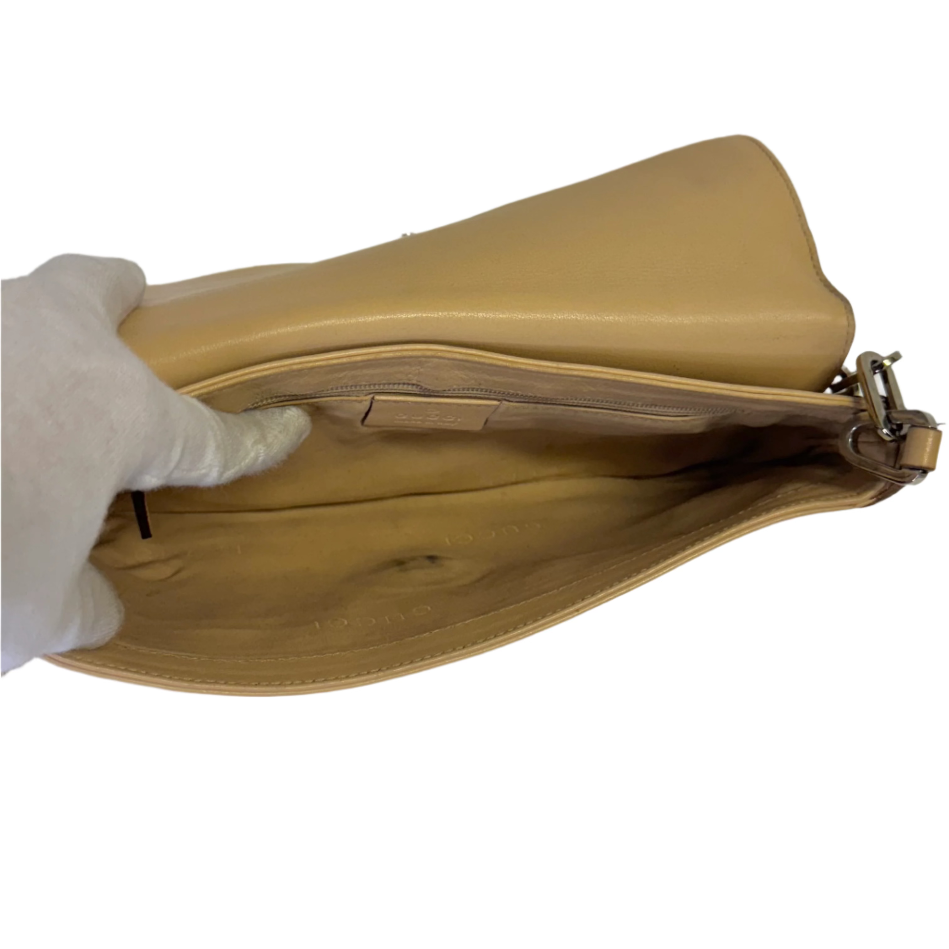 Gucci Chain Flap Shoulder Bag Leather beige
