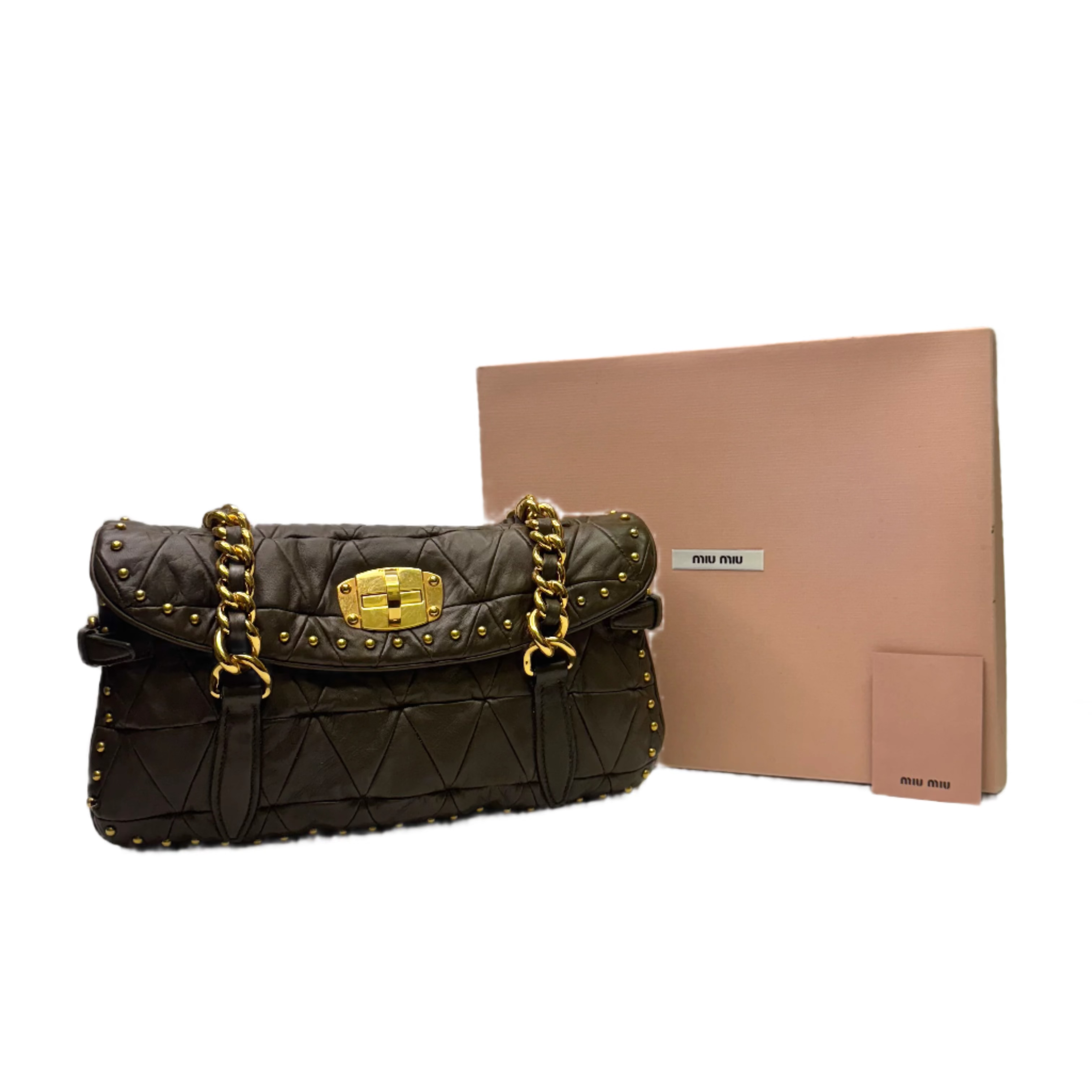 Miu Miu Nappa Quilted Studded Tote Bag Black