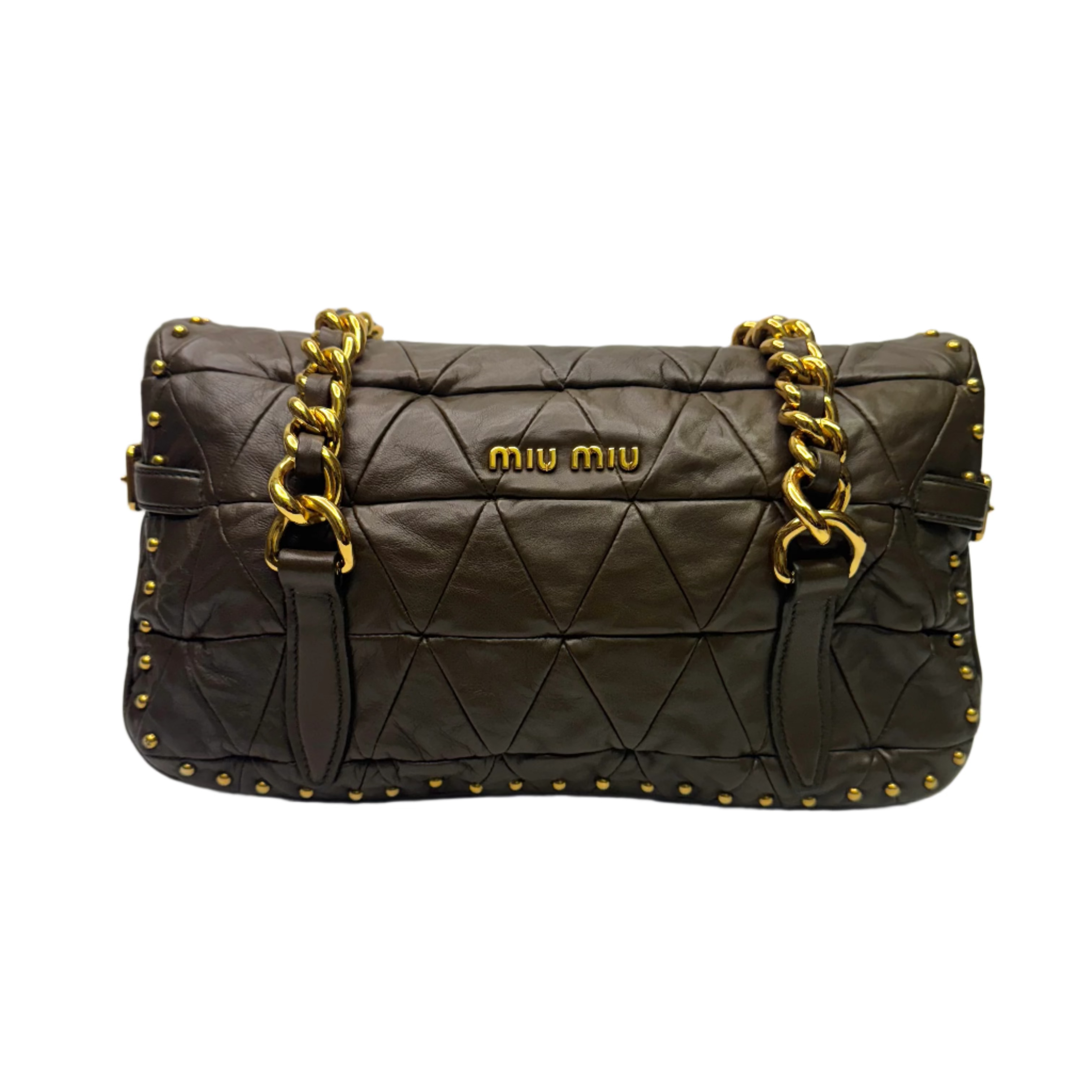 Miu Miu Nappa Quilted Studded Tote Bag Black