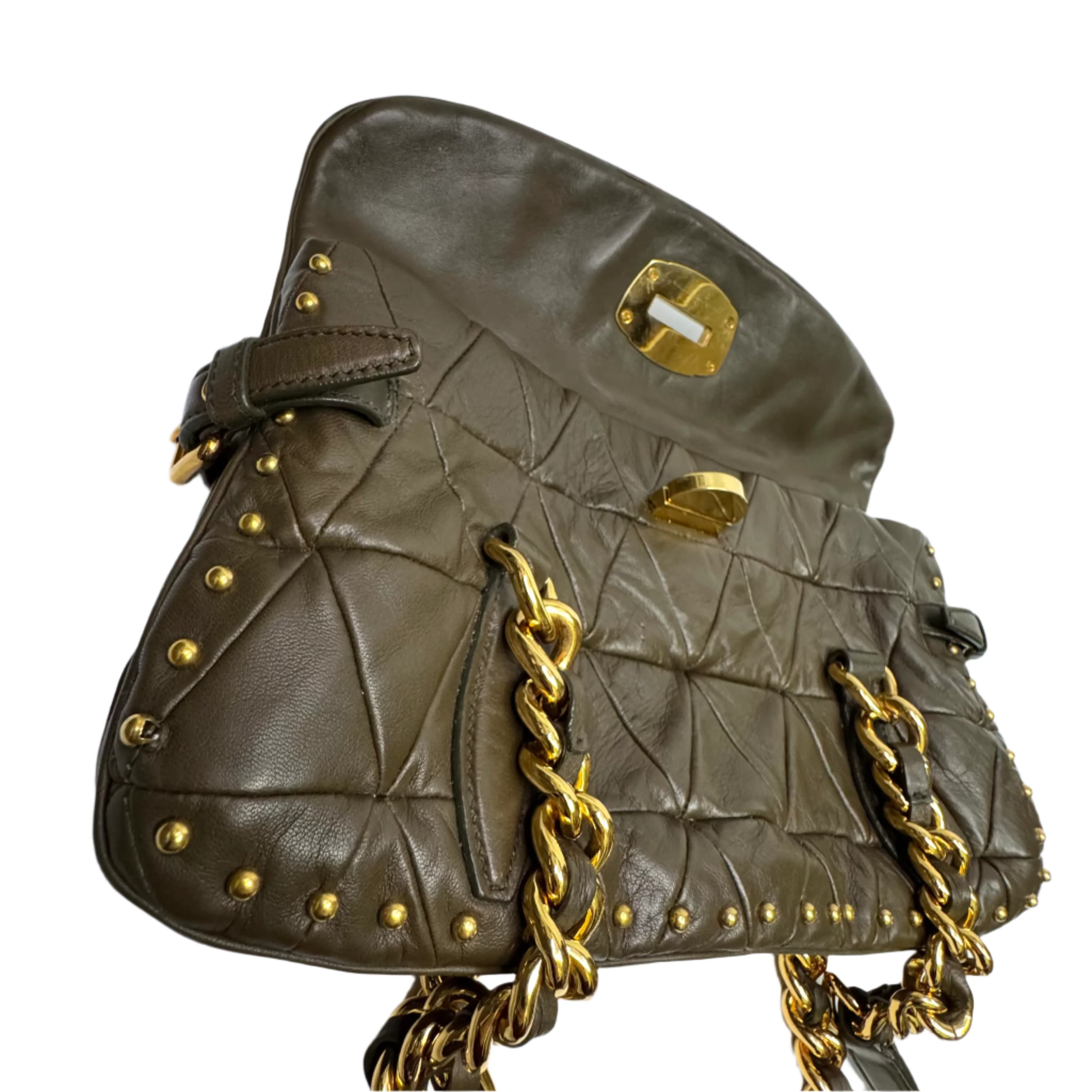 Miu Miu Nappa Quilted Studded Tote Bag Black