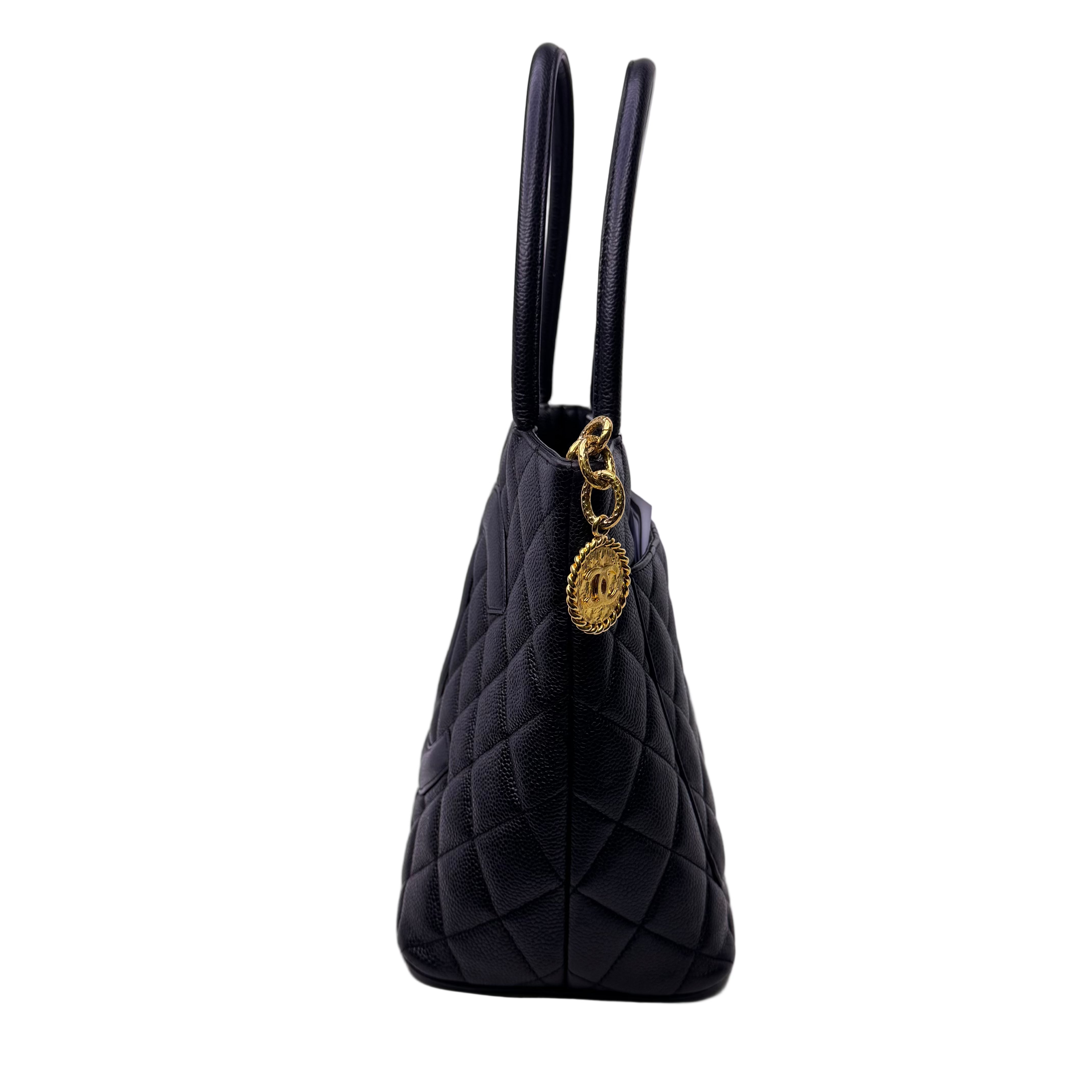 Chanel Medalion Tote Bag Grained Calfskin Leather Black