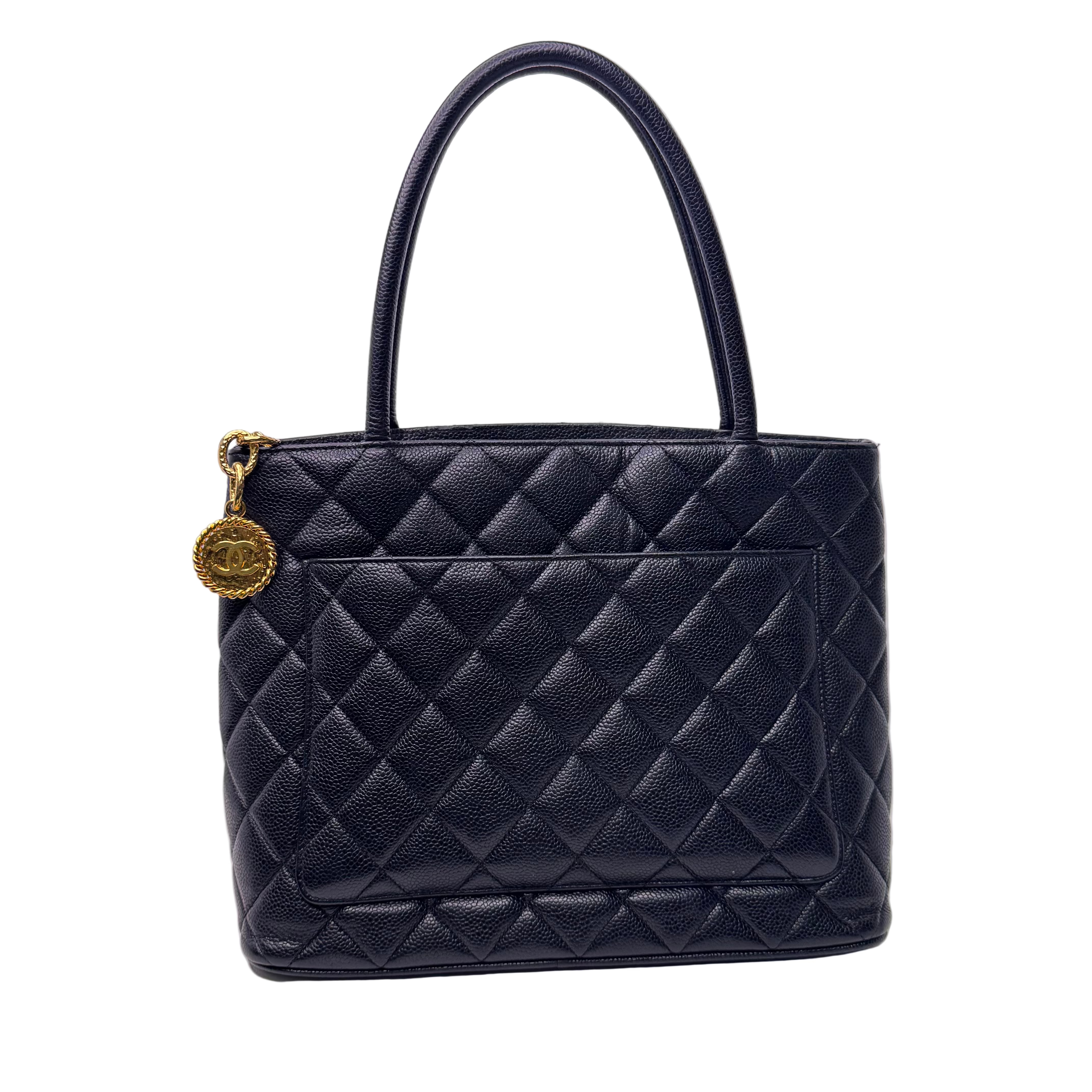 Chanel Medalion Tote Bag Grained Calfskin Leather Black