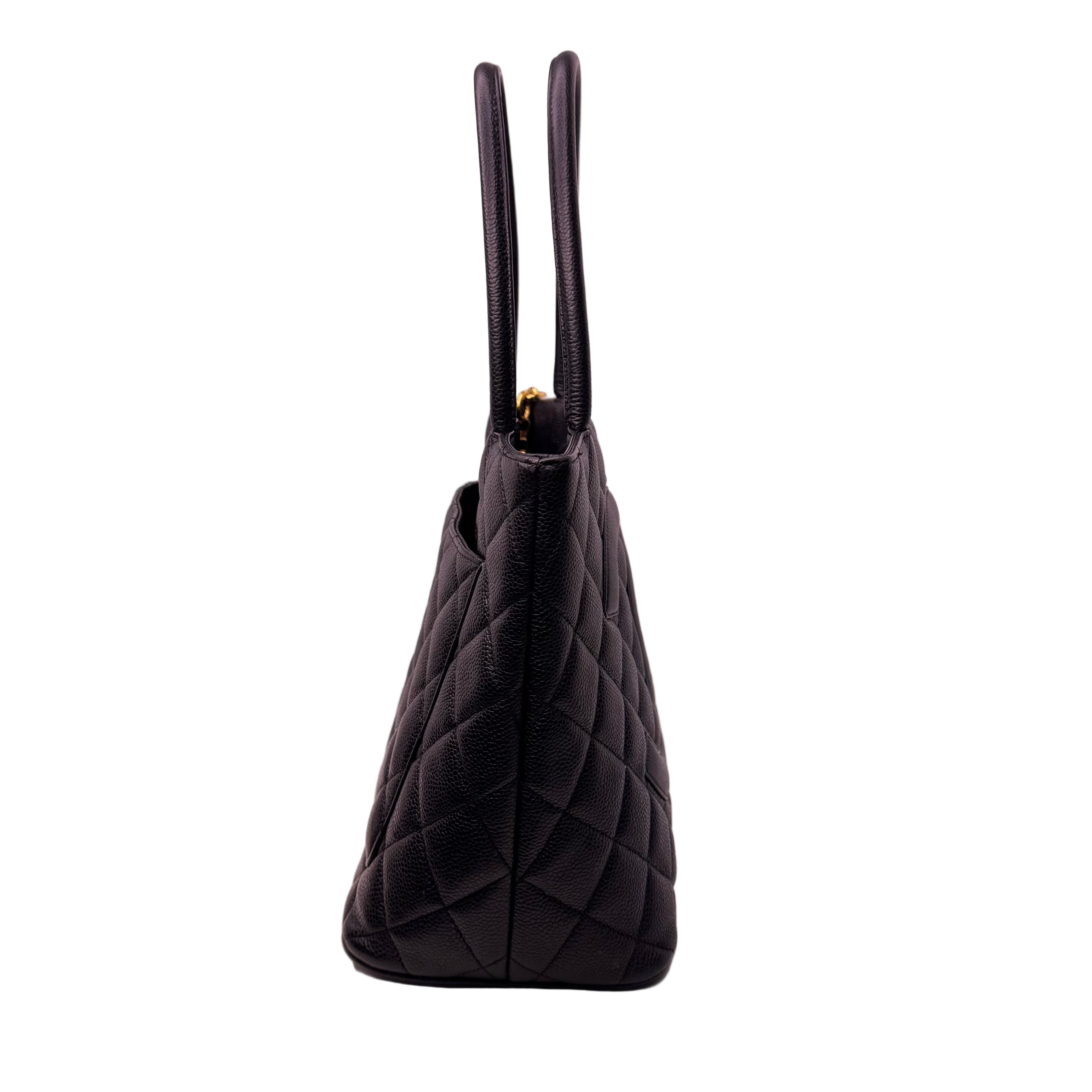 Chanel Medalion Tote Bag Grained Calfskin Leather Black
