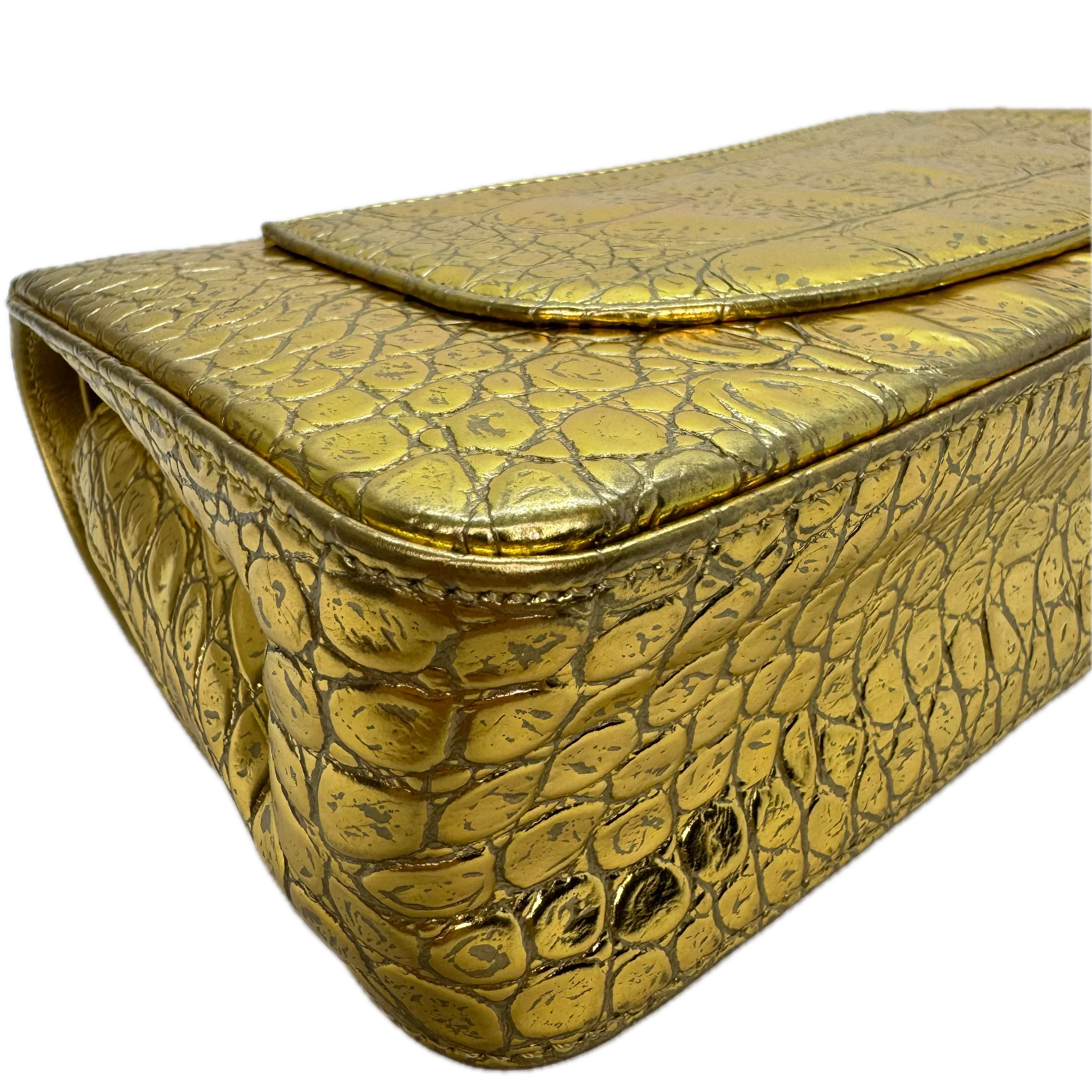 Chanel Double Flap Gold Egyptian Fall 2019 Medium embossed Crocodile Bag - Lost Designer