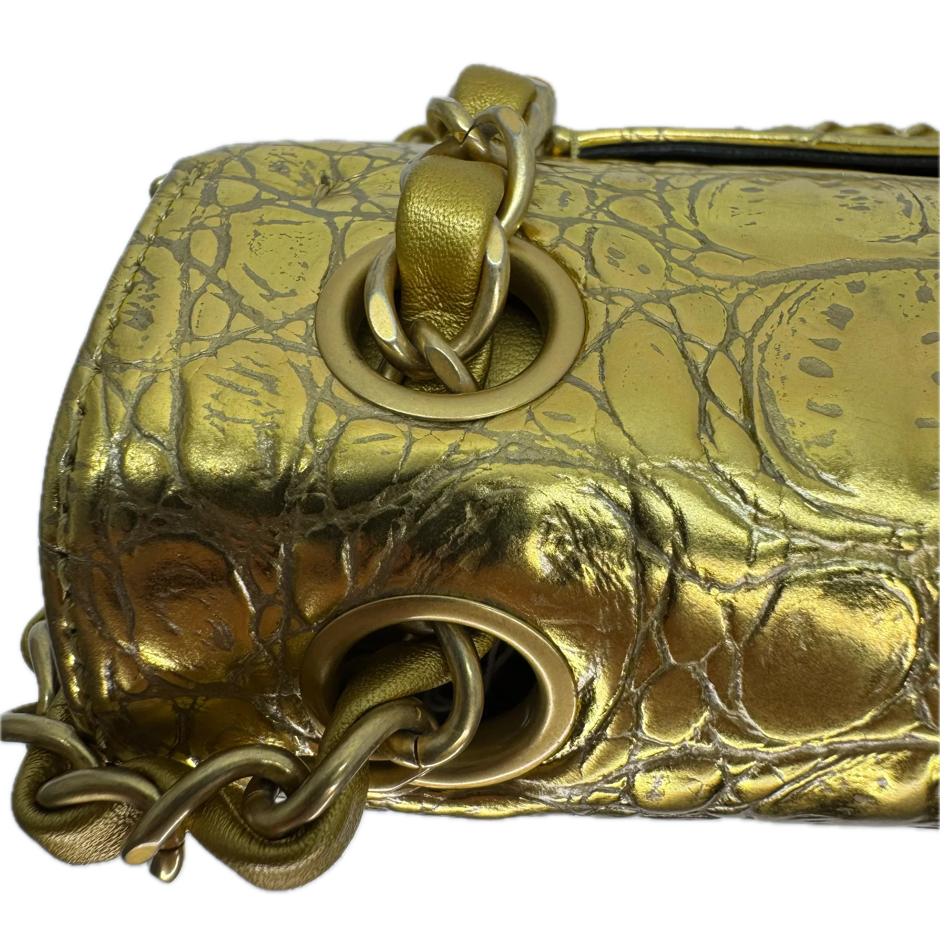 Chanel Double Flap Gold Egyptian Fall 2019 Medium embossed Crocodile Bag - Lost Designer