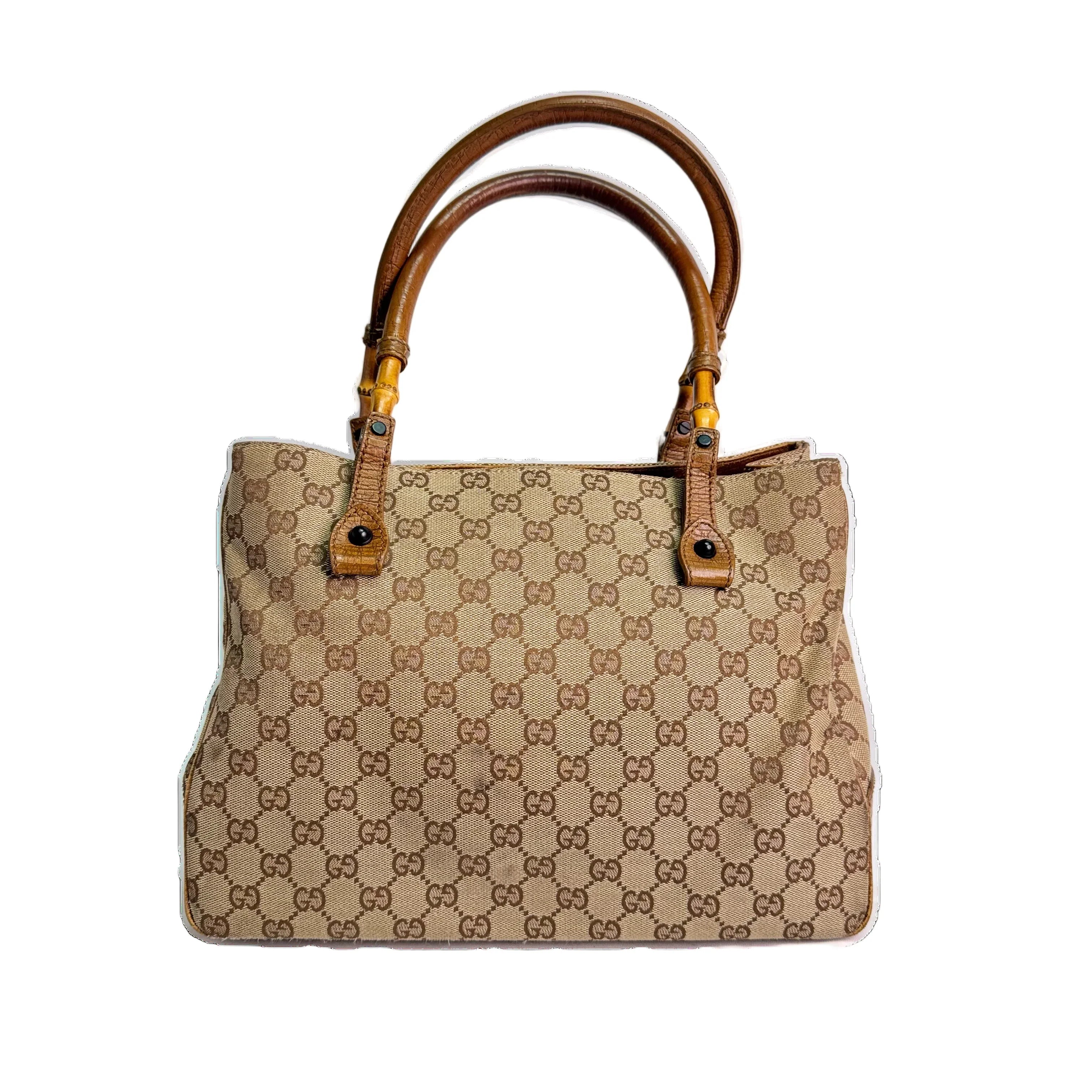 Gucci Bamboo GG Handbag Canvas Beige - Lost Designer