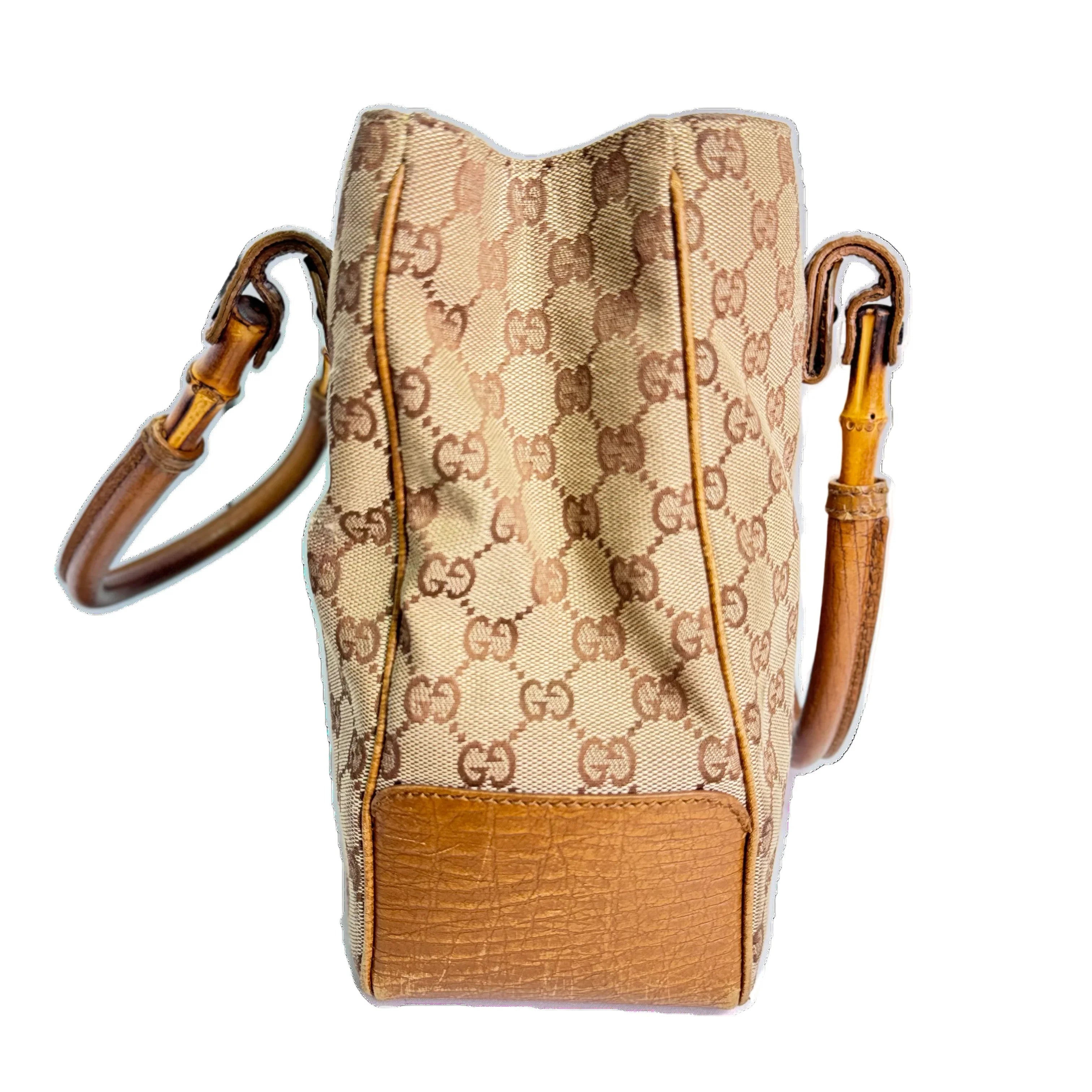 Gucci Bamboo GG Handbag Canvas Beige - Lost Designer