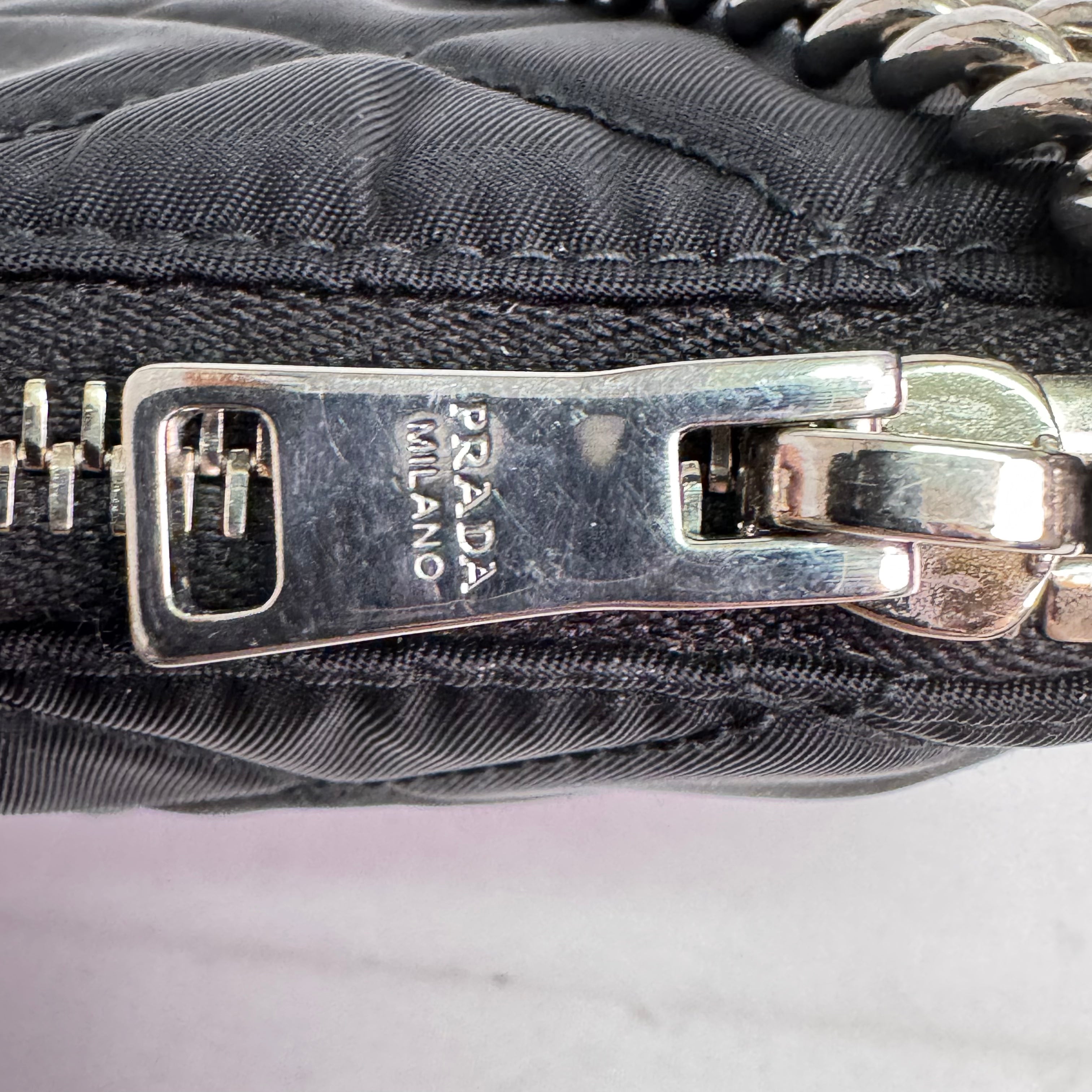 Prada Tessuto Quilted Chain Crossbody Bag Nylon Black
