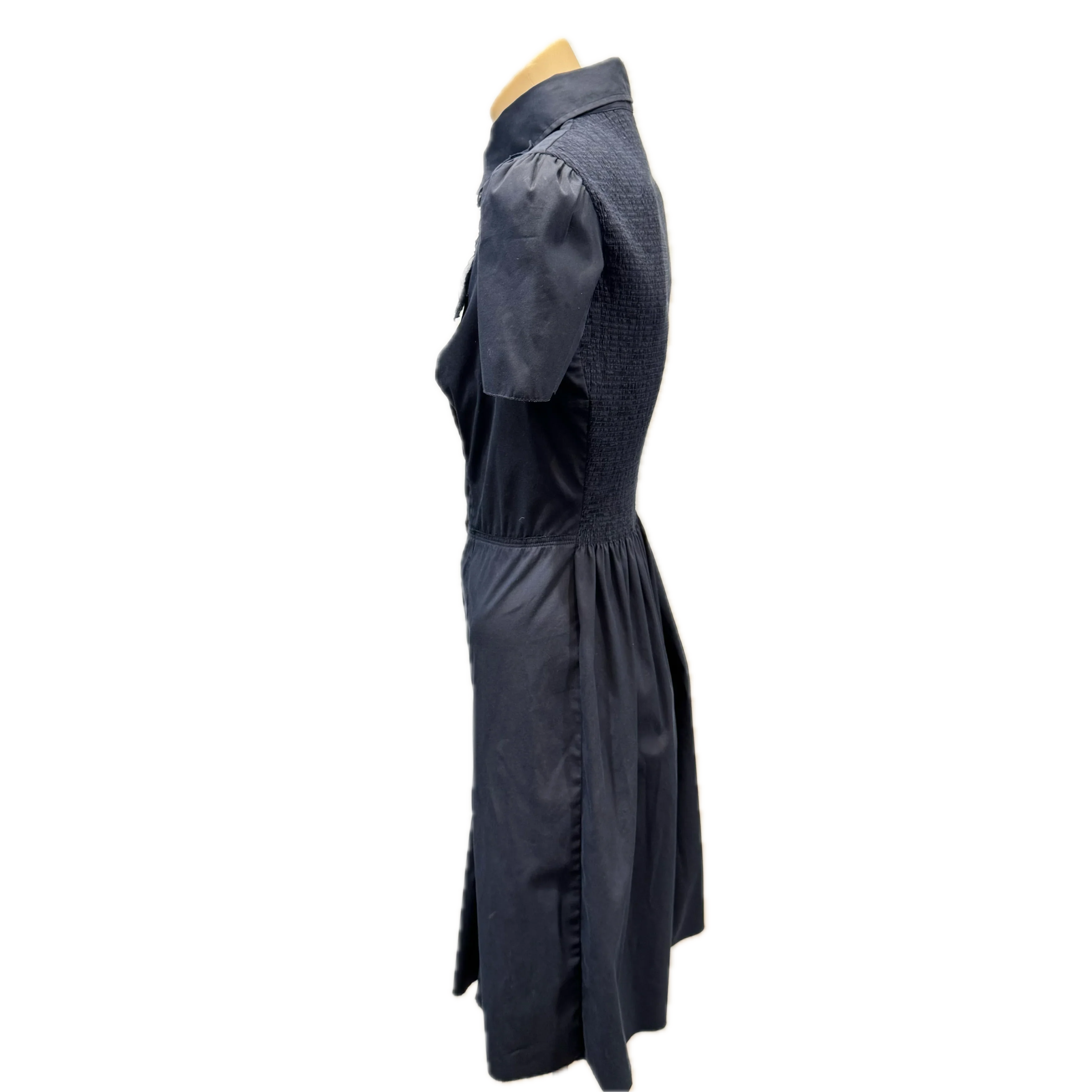 Prada Button Up Dress Navy 40 - Lost Designer