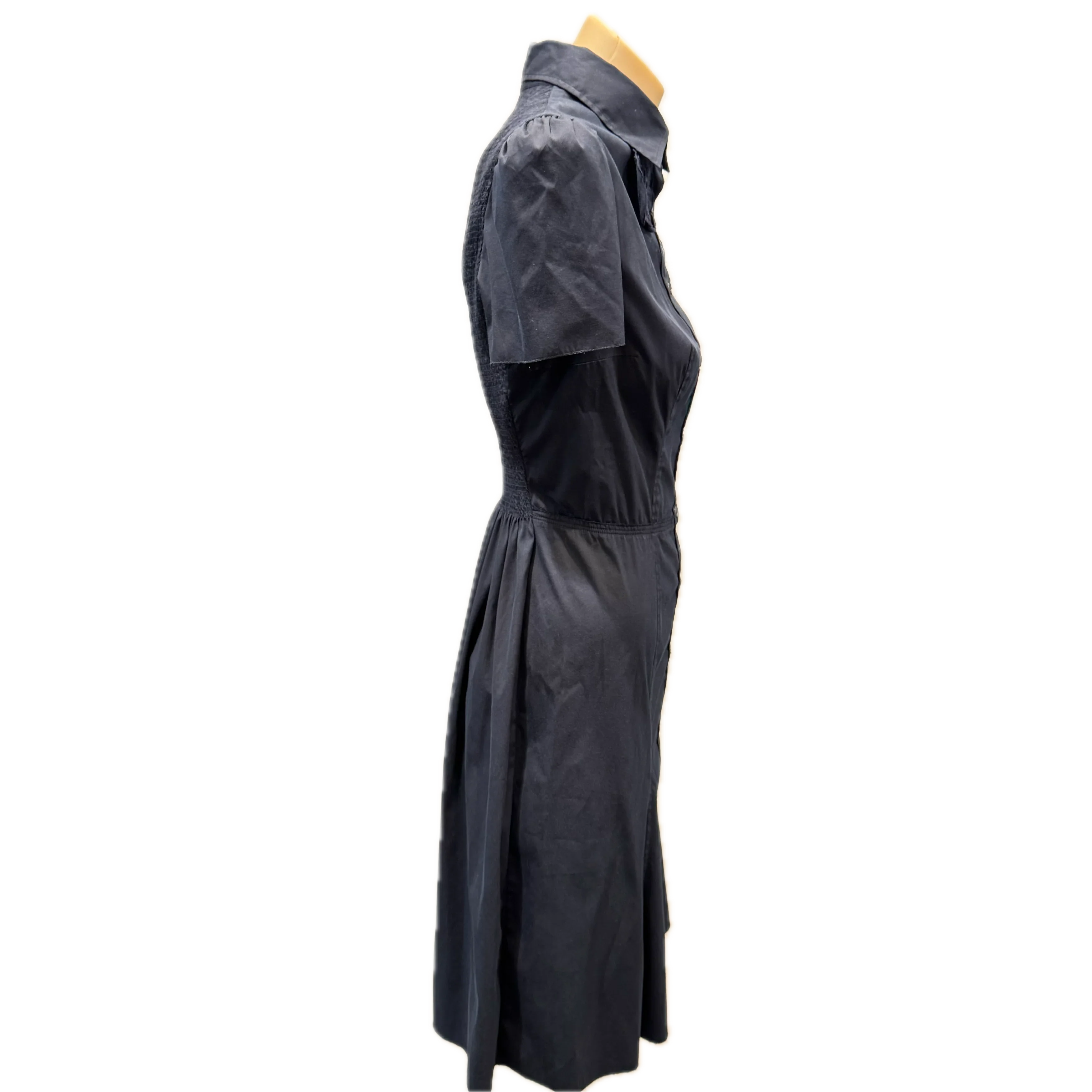 Prada Button Up Dress Navy 40 - Lost Designer