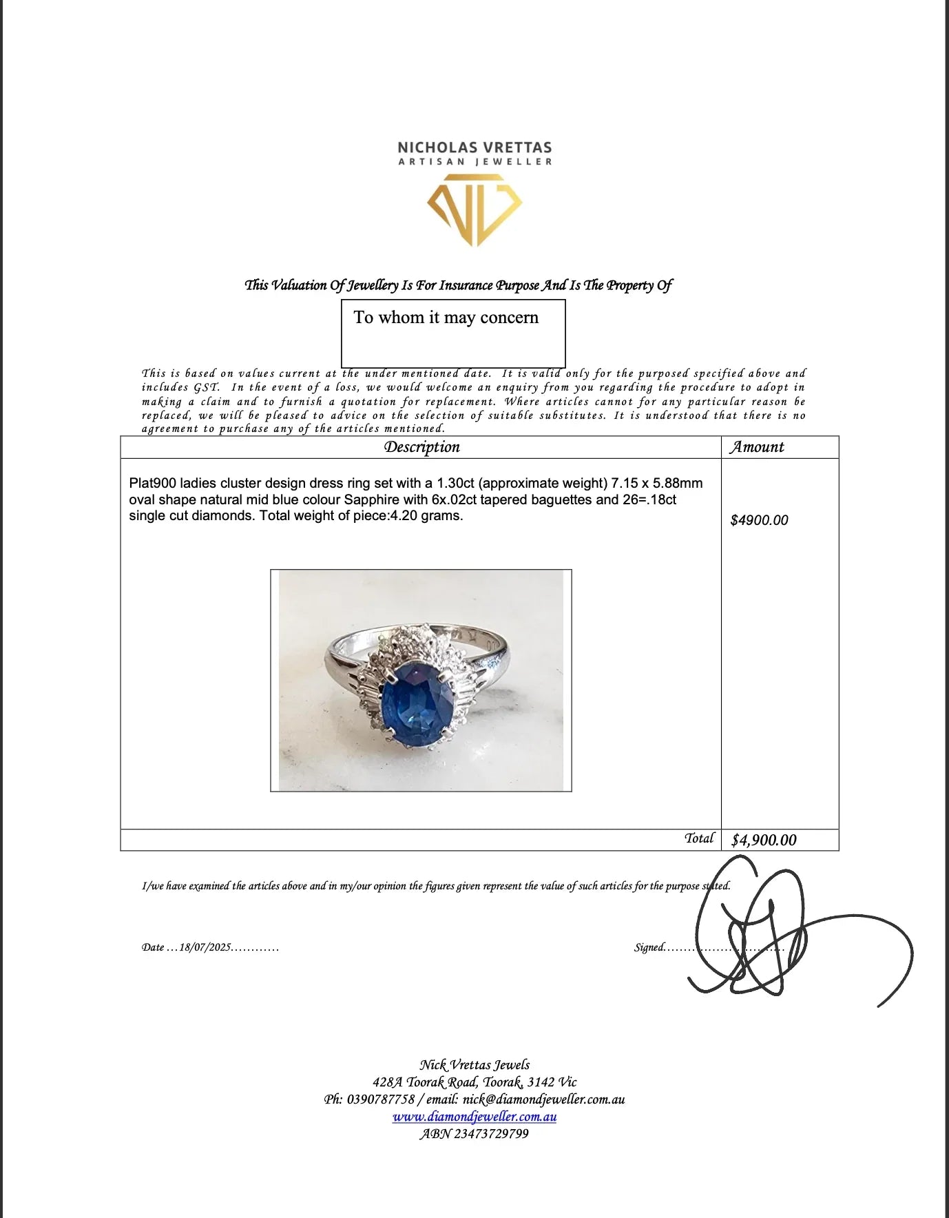 Platinum 900 Natural Sapphire 1.00ct & Diamond .02ct Cluster Ring Size R½