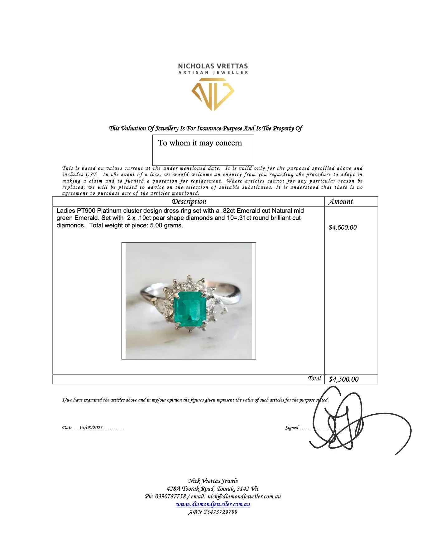 Platinum 900 Natural Emerald 0.82CT & Diamond 0.51CT Cluster Ring SIZE L½ - Lost Designer