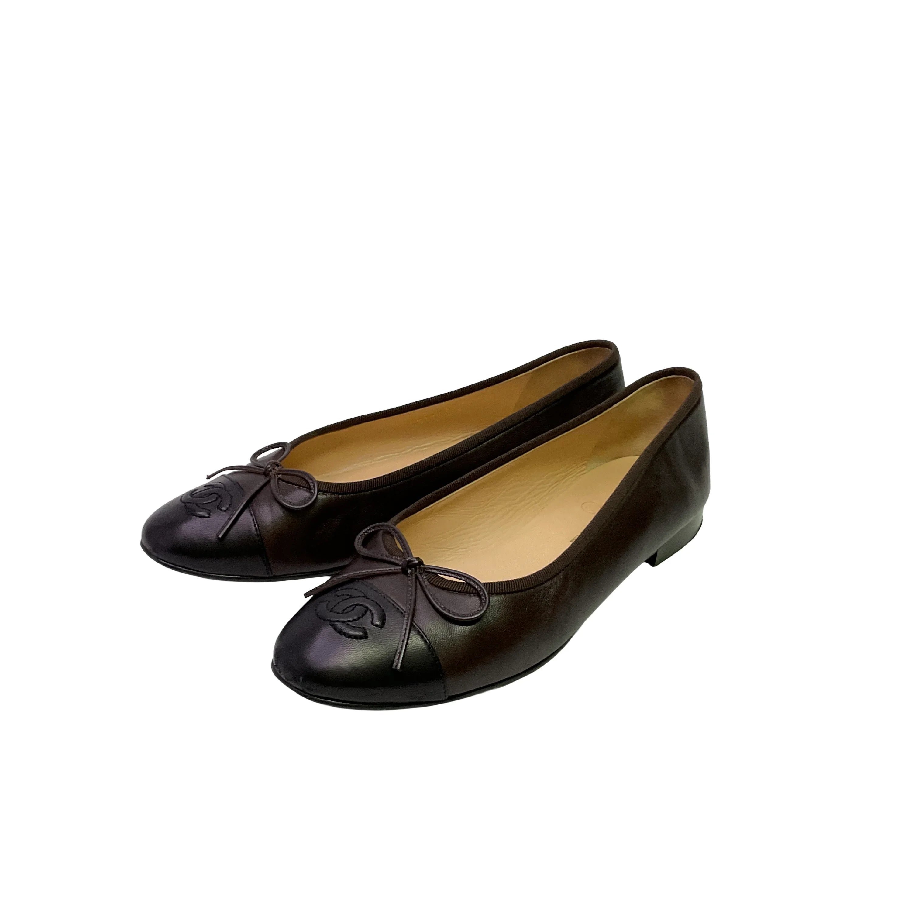 Chanel Brown Ballerina Flats Ballet size 38.5 - Lost Designer