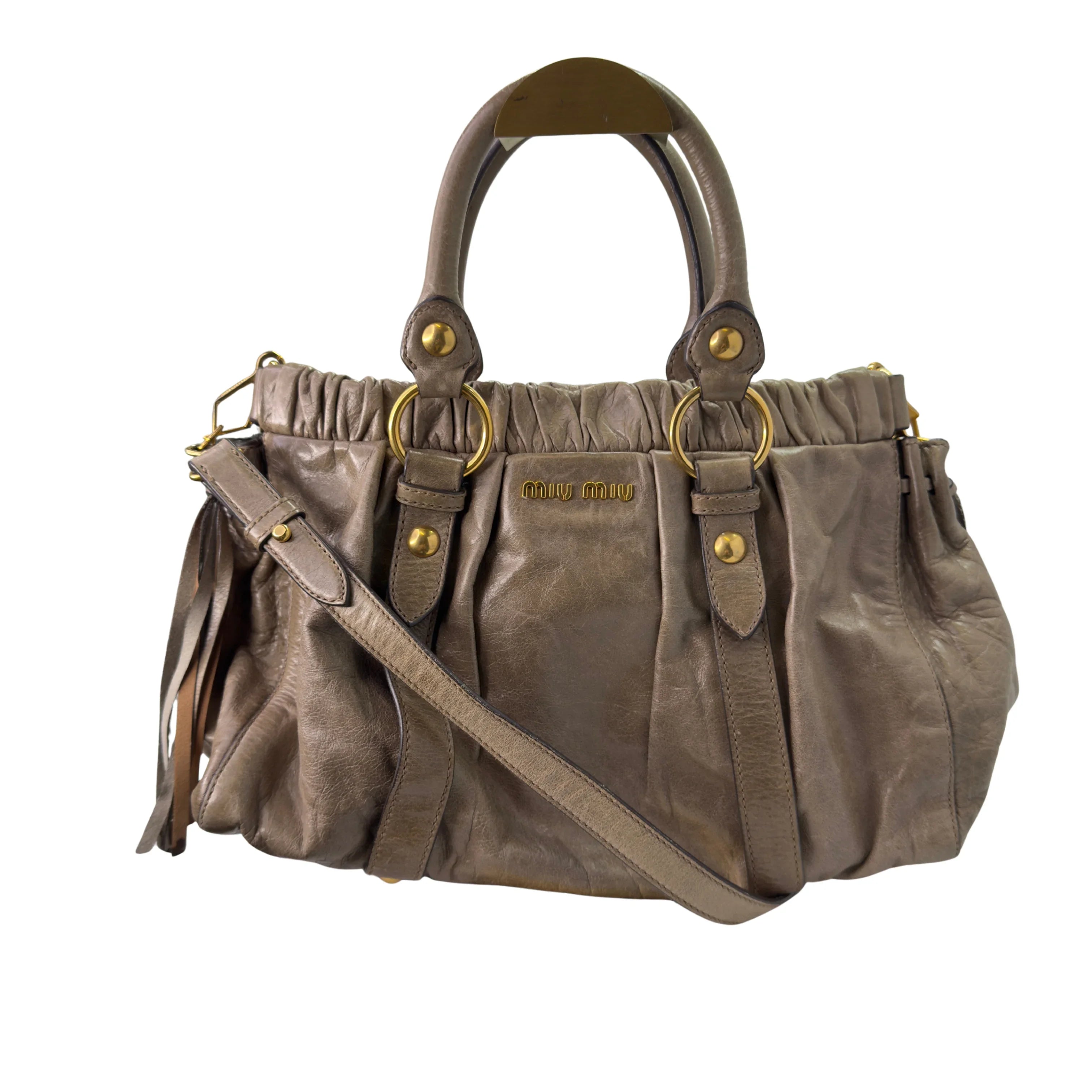 Miu Miu Vitello Tote Bag Medium Leather Beige - Lost Designer