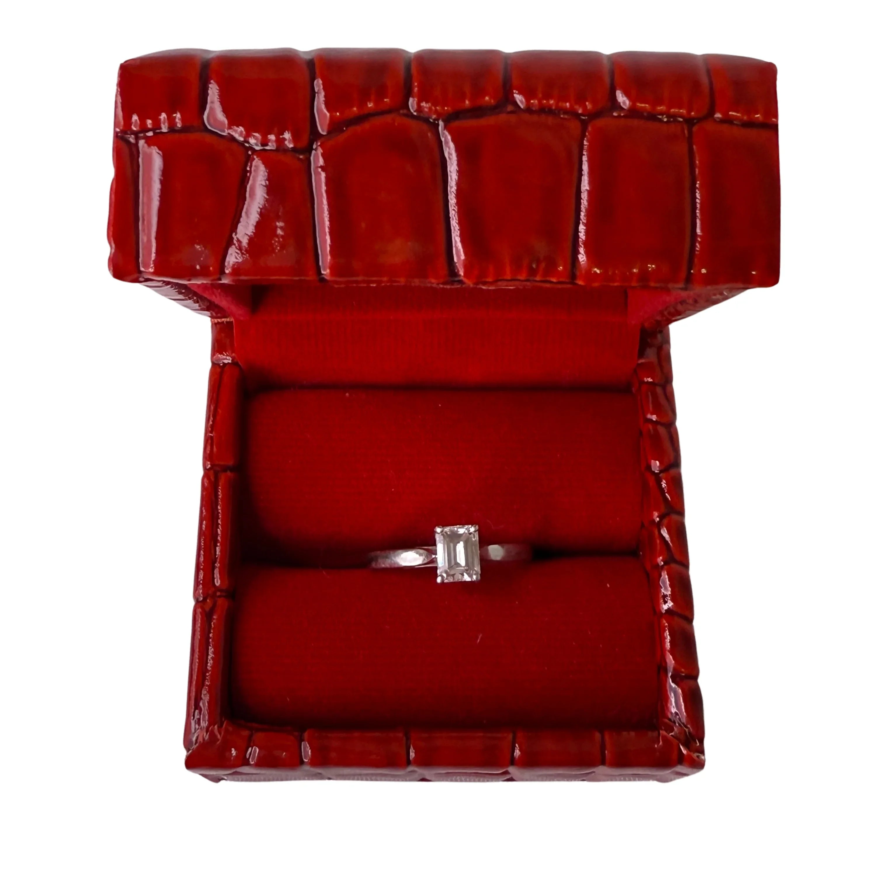 0.73ct Colour F-G Clarity VVS2-VVS1 Diamond emerald cut on platinum Ring O½ - Lost Designer