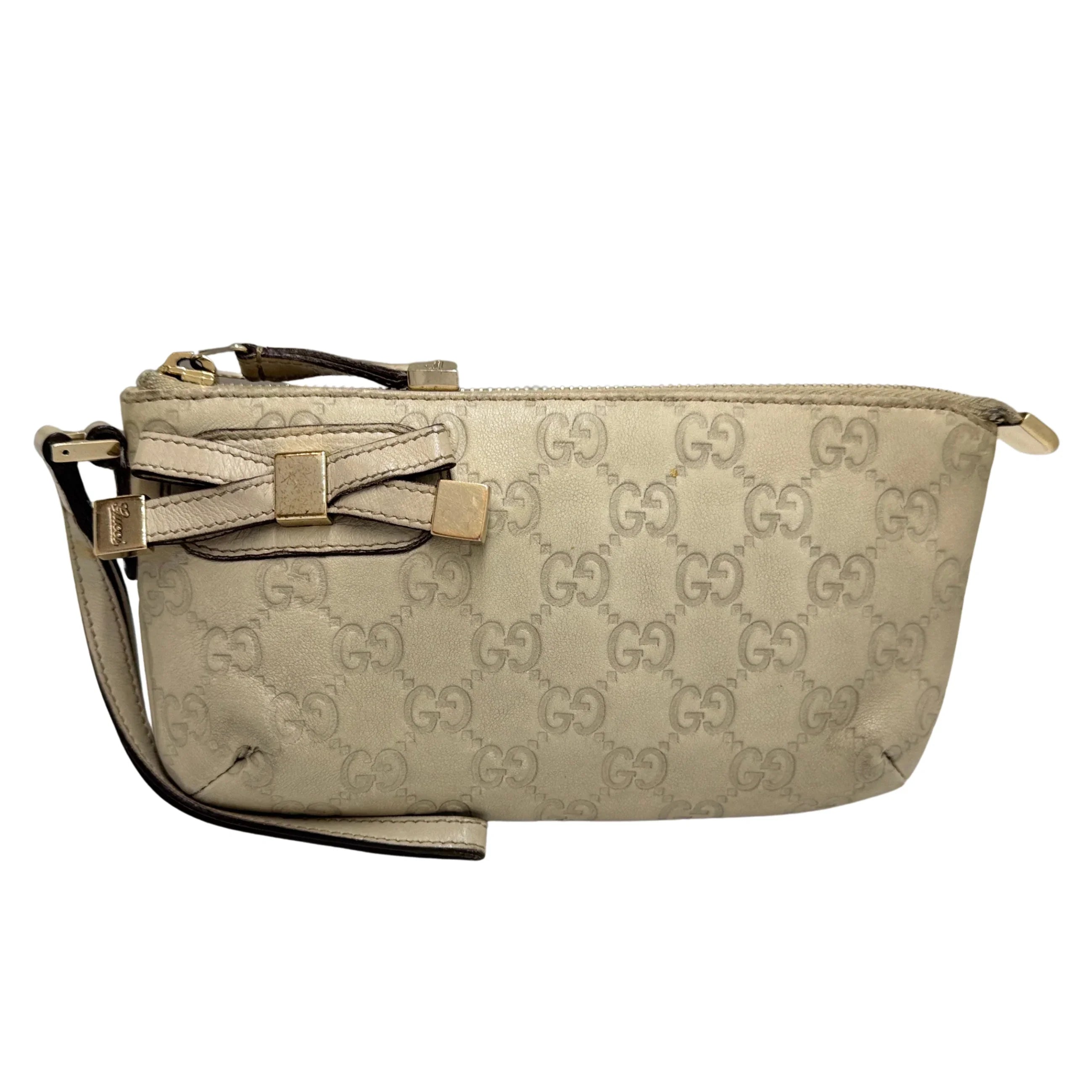 Gucci Monogram Small Pochette Clutch Bag Leather Beige - Lost Designer