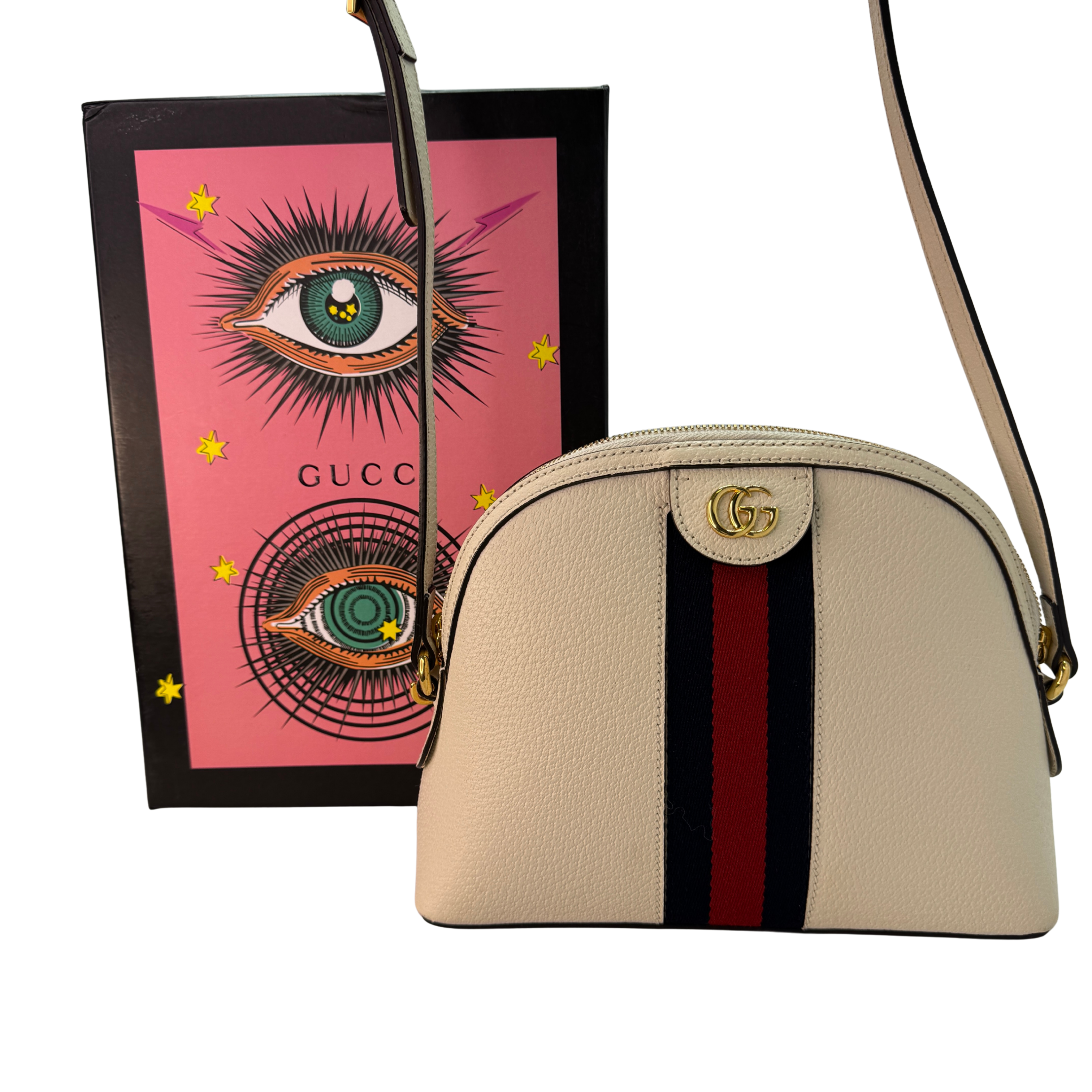 Gucci Textured Dollar Small Ophidia Dome Shoulder Bag Beige