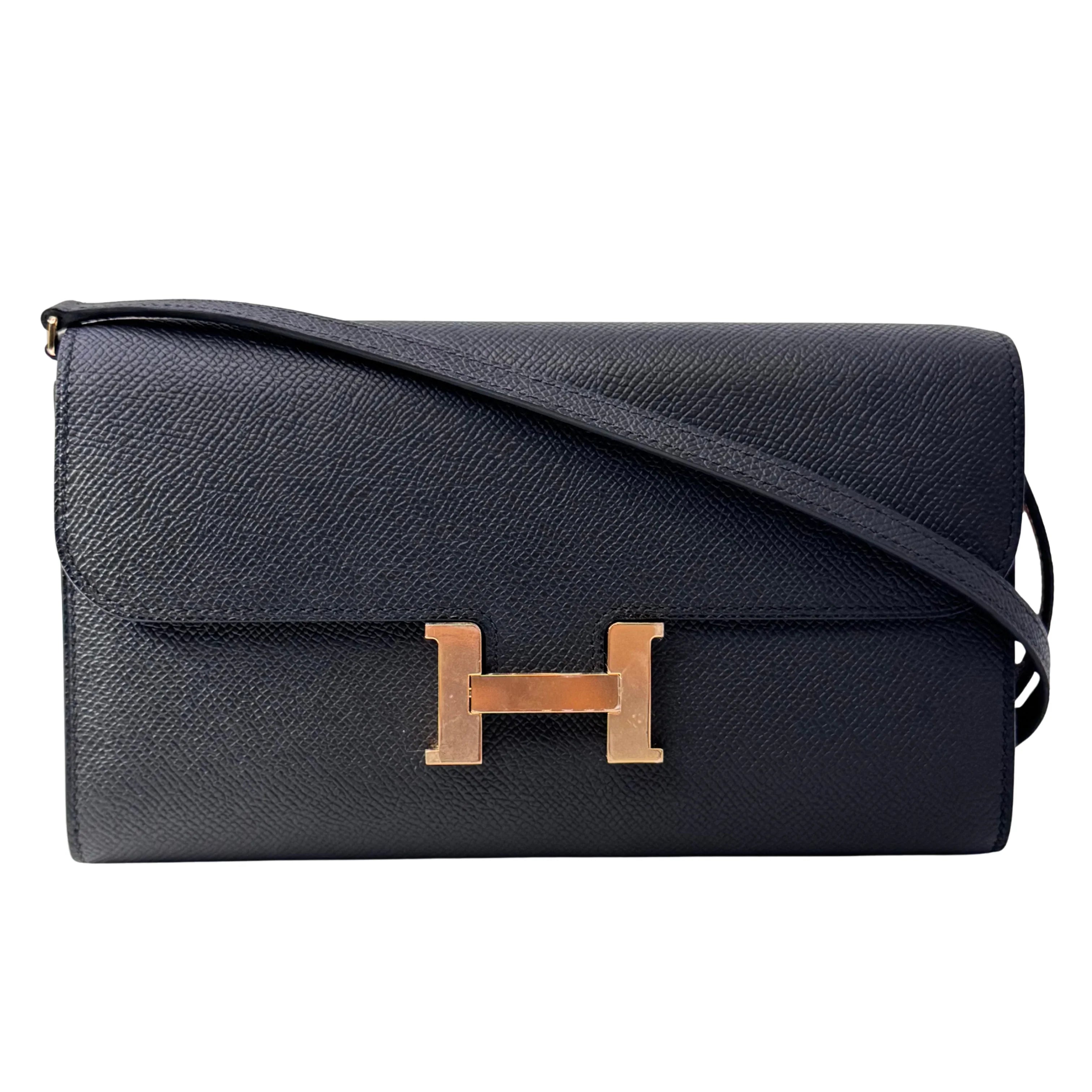 Hermes Epsom Constance To Go Black Wallet Crossbody Bag - Lost Designer