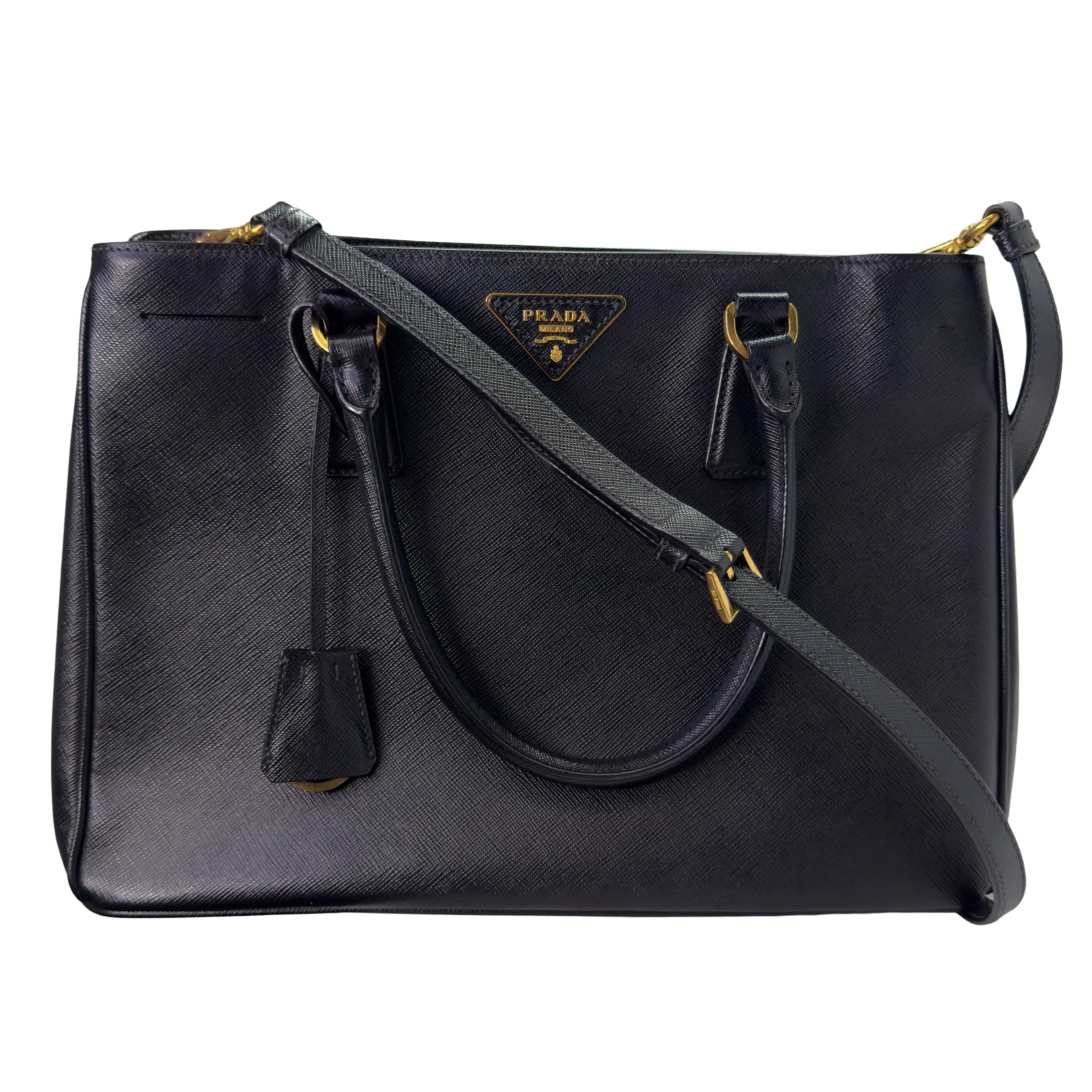 Prada Safiano Lux Medium Tote Bag Black - Lost Designer