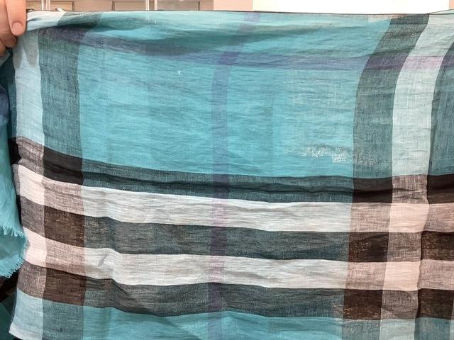 Burberry Linen Scarf Blue Check