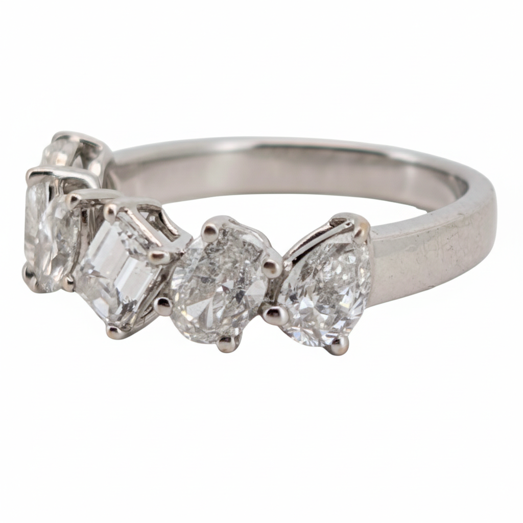 1.65Ct Natural Diamond Multi-Cut Band Ring In 18K White Gold