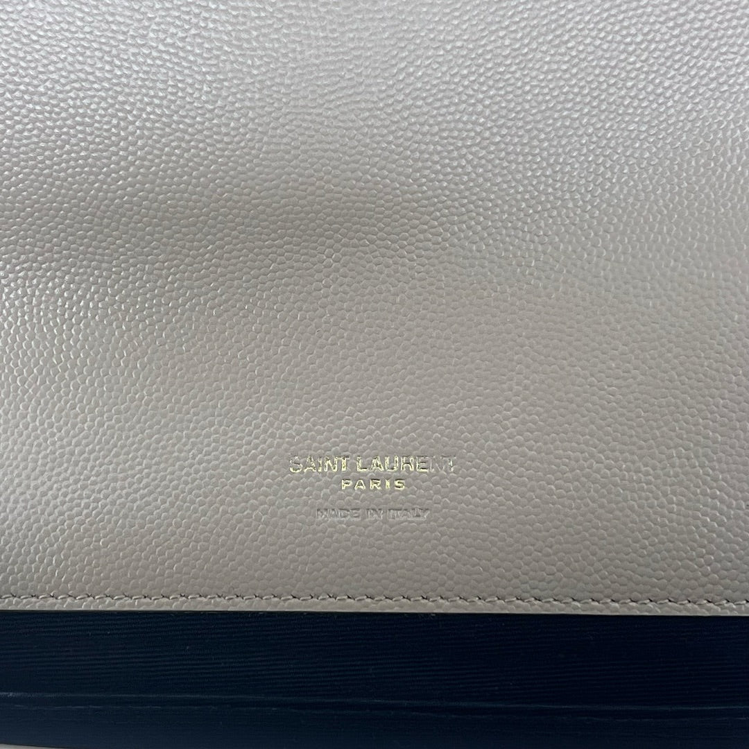 Yves Saint Laurent (YSL) Cassandra Clutch – Chevron Quilted Leather Beige