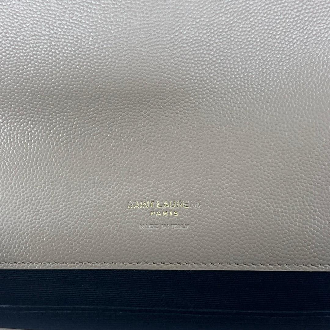 Yves Saint Laurent (YSL) Cassandra Clutch – Chevron Quilted Leather Beige