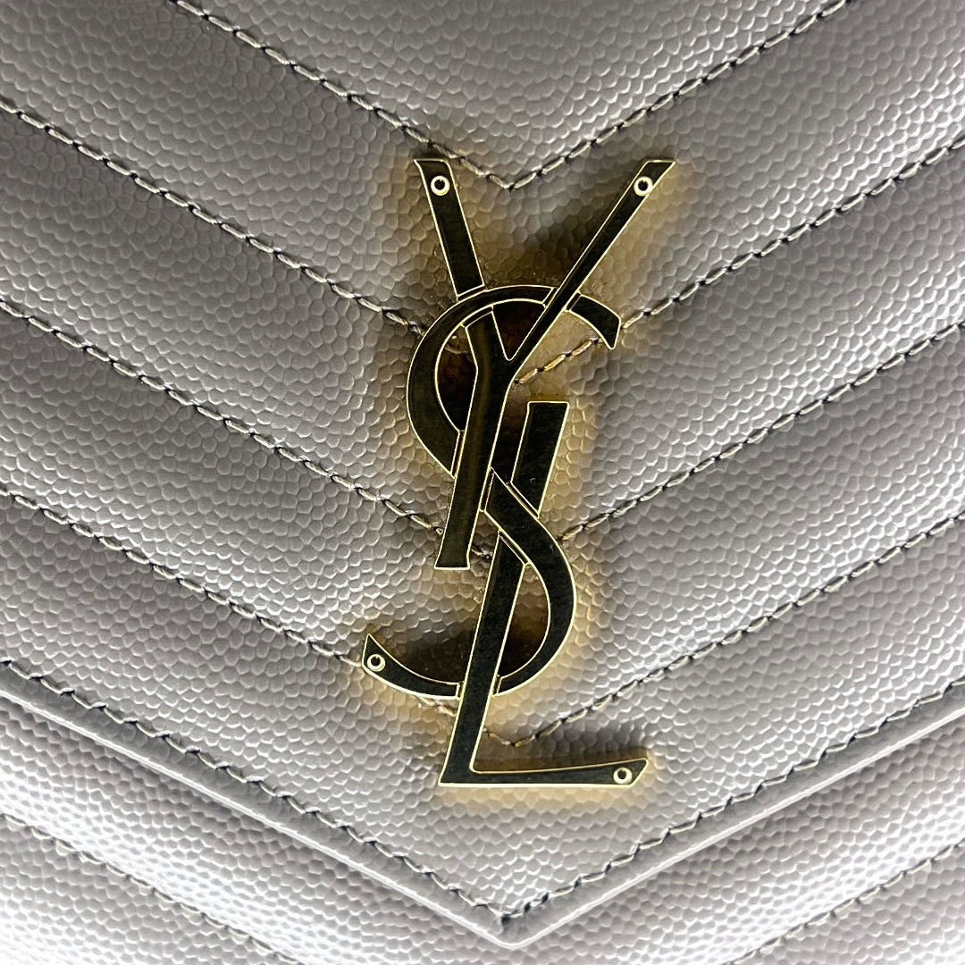 Yves Saint Laurent (YSL) Cassandra Clutch – Chevron Quilted Leather Beige