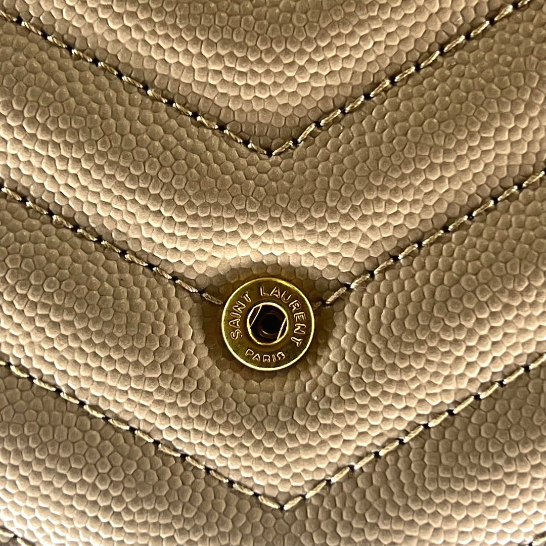 Yves Saint Laurent (YSL) Cassandra Clutch – Chevron Quilted Leather Beige