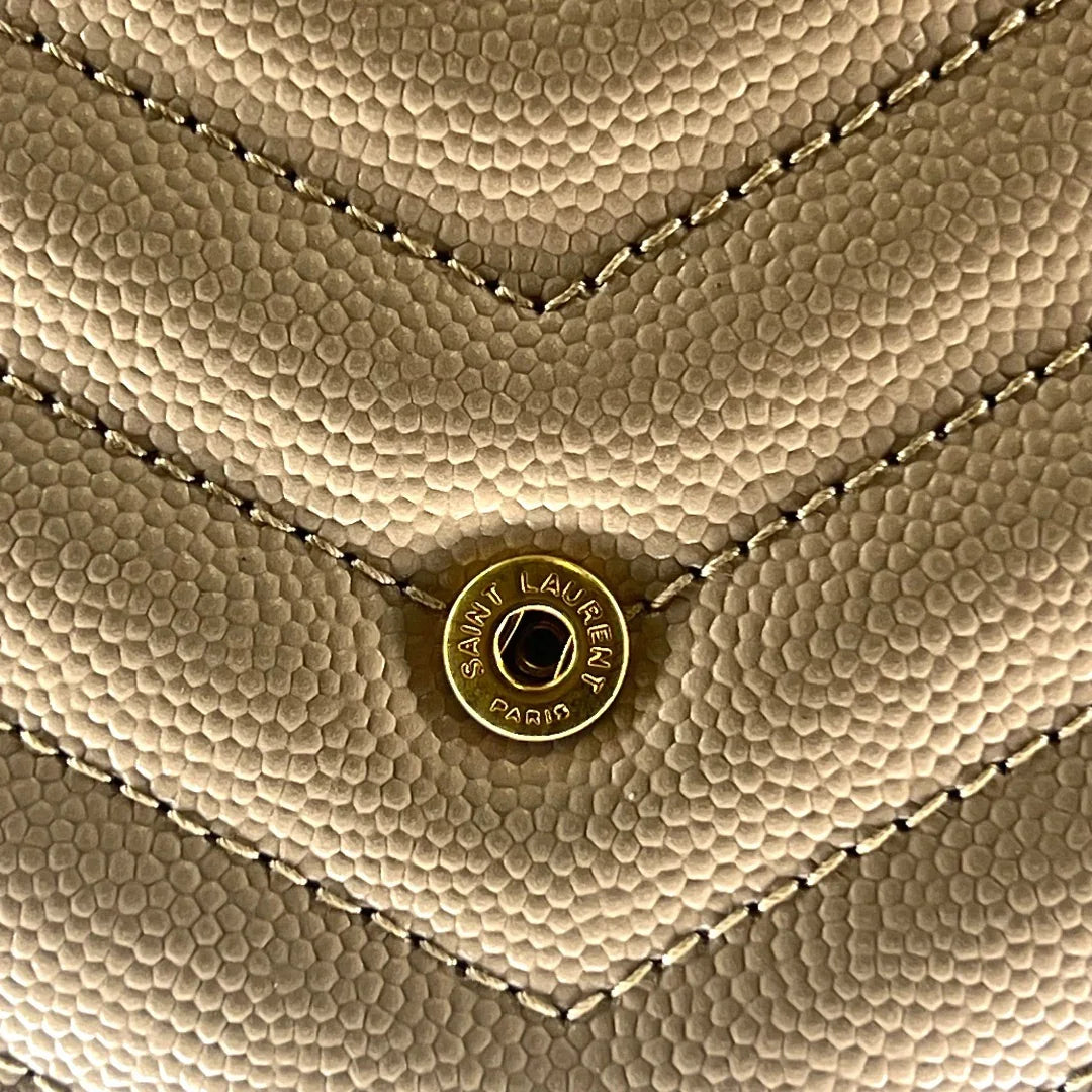 Yves Saint Laurent (YSL) Cassandra Clutch – Chevron Quilted Leather Beige