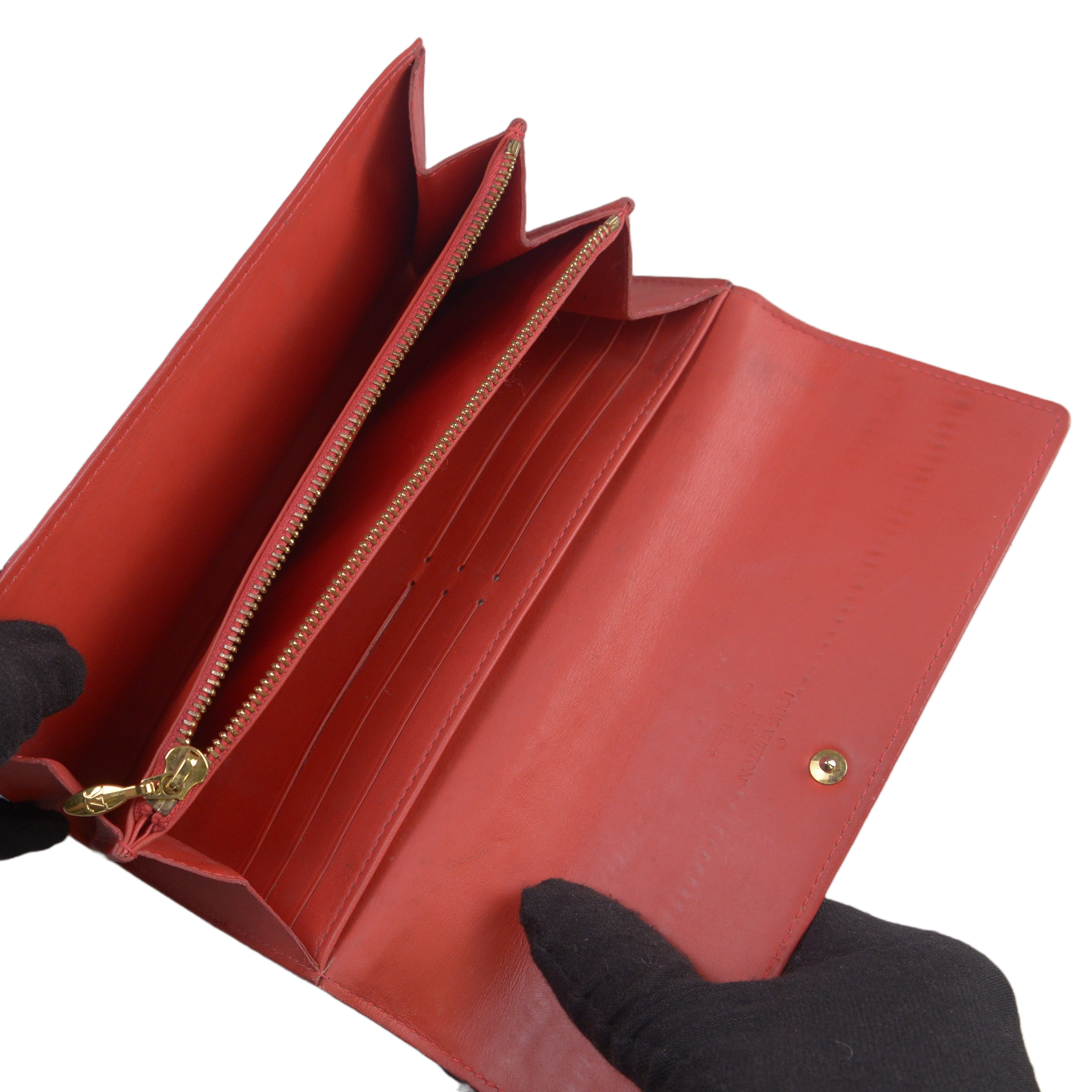 Louis Vuitton Vernis Monogram Sarah Long Wallet Red
