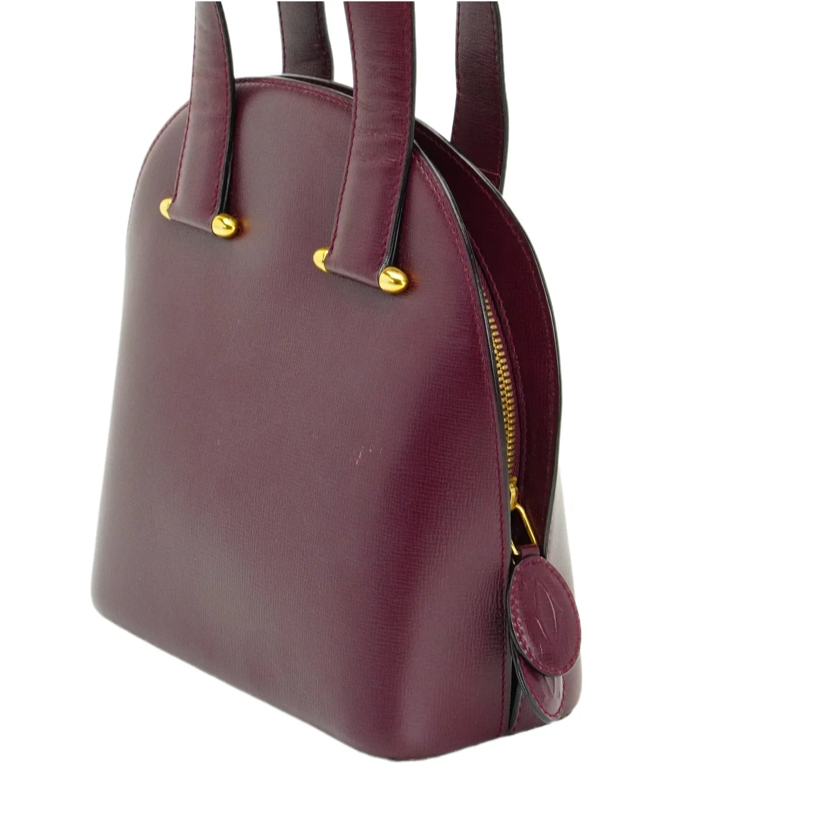 Cartier Leather Rounder Handbag Burgundy