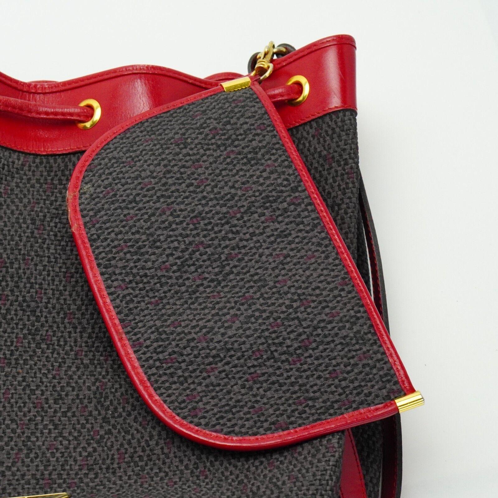 Yves Saint Laurent YSL Noe Canvas Bucket Drawstring Bag Red