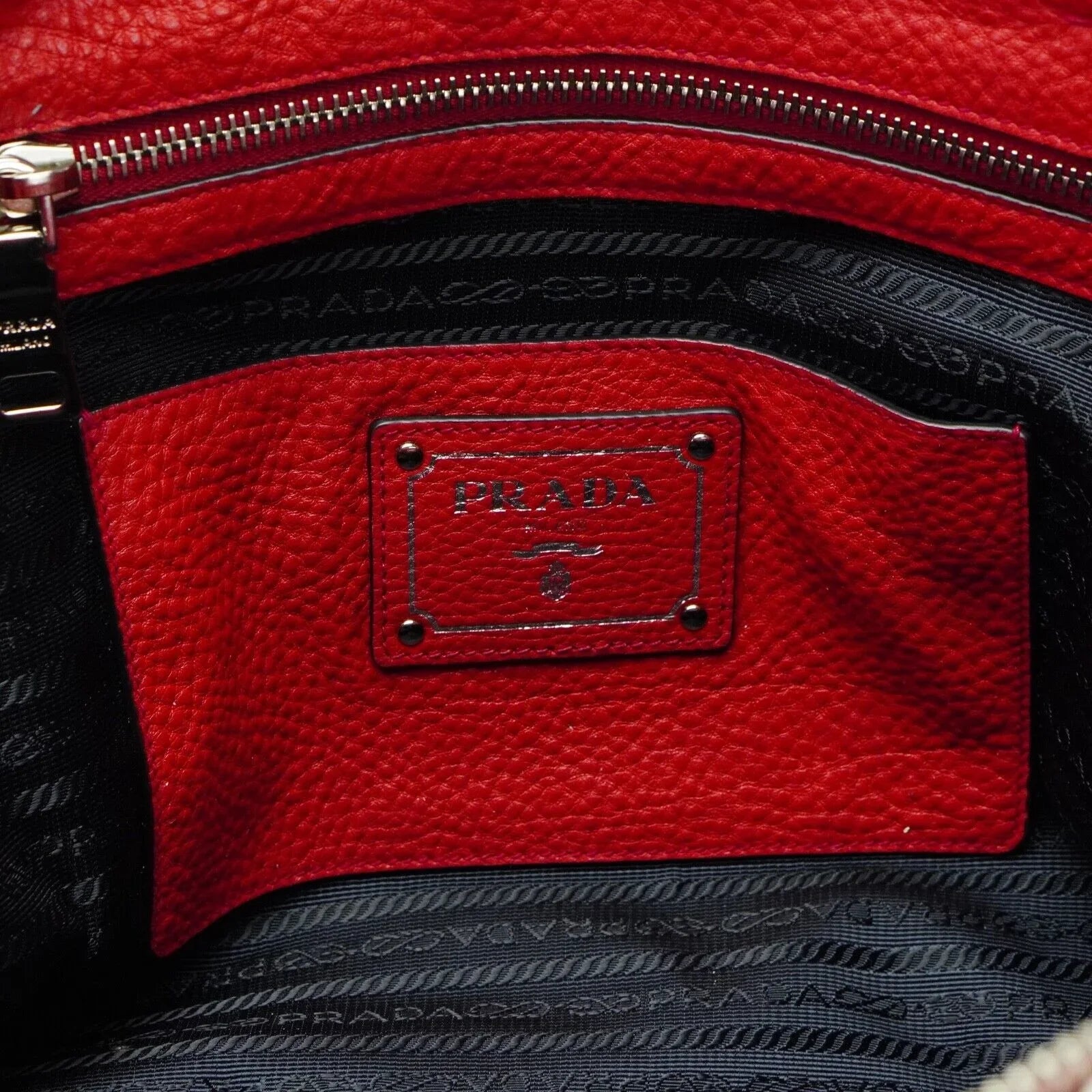 Prada Vitello Daino Pebbled Leather Tote Bag Red