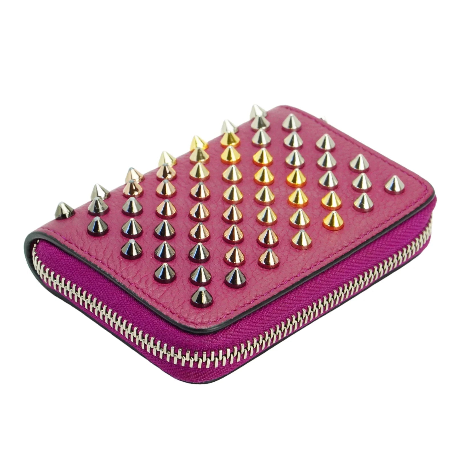 Christian Louboutin Studded Small Zipper Wallet Fuchsia