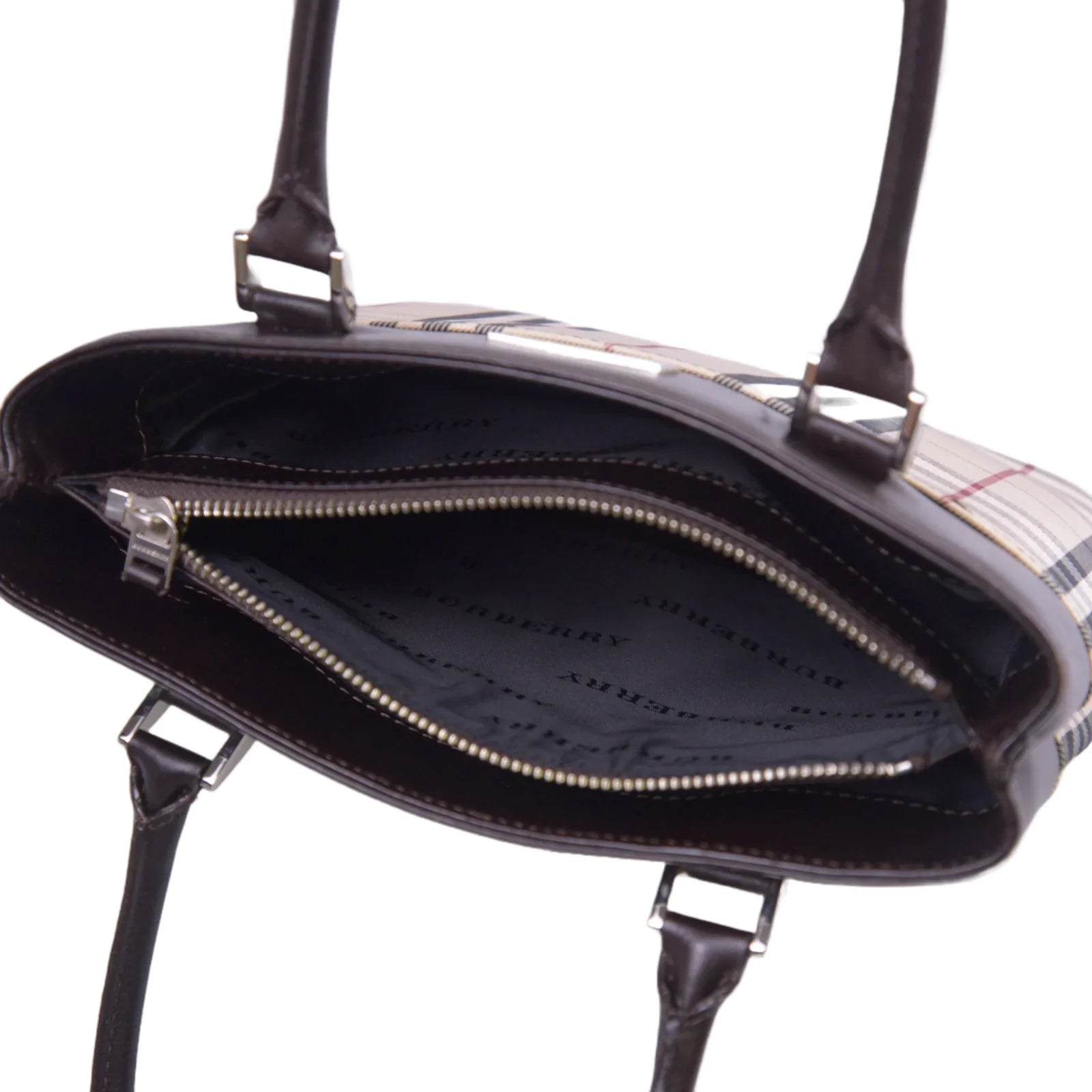 Burberry Plaid Canvas x Leather Mini Handbag