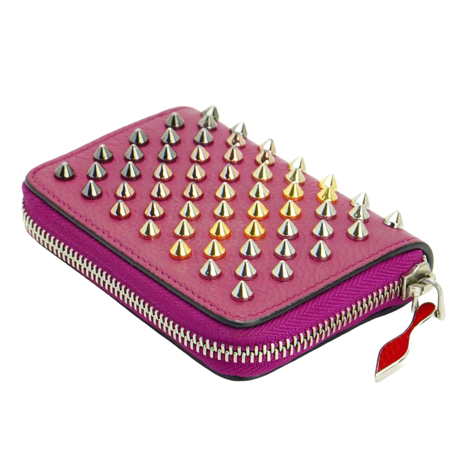 Christian Louboutin Studded Small Zipper Wallet Fuchsia